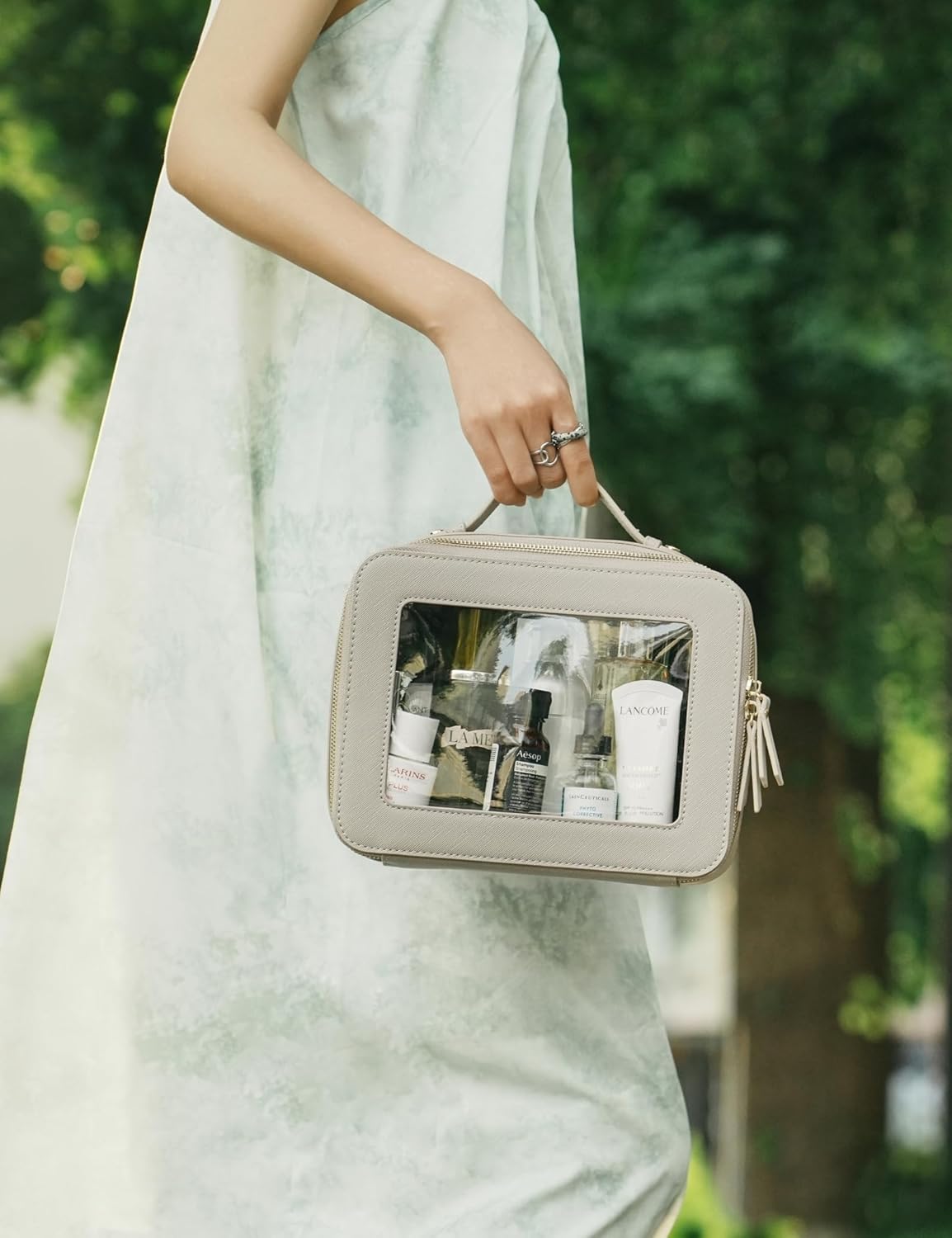 Popvibe Clear Makeup Bag Travel Cosmetic Case Transparent Toiletry Bag with Zipper, Portable Make Up Organizer Traveling Compact Car Bag for Essentials