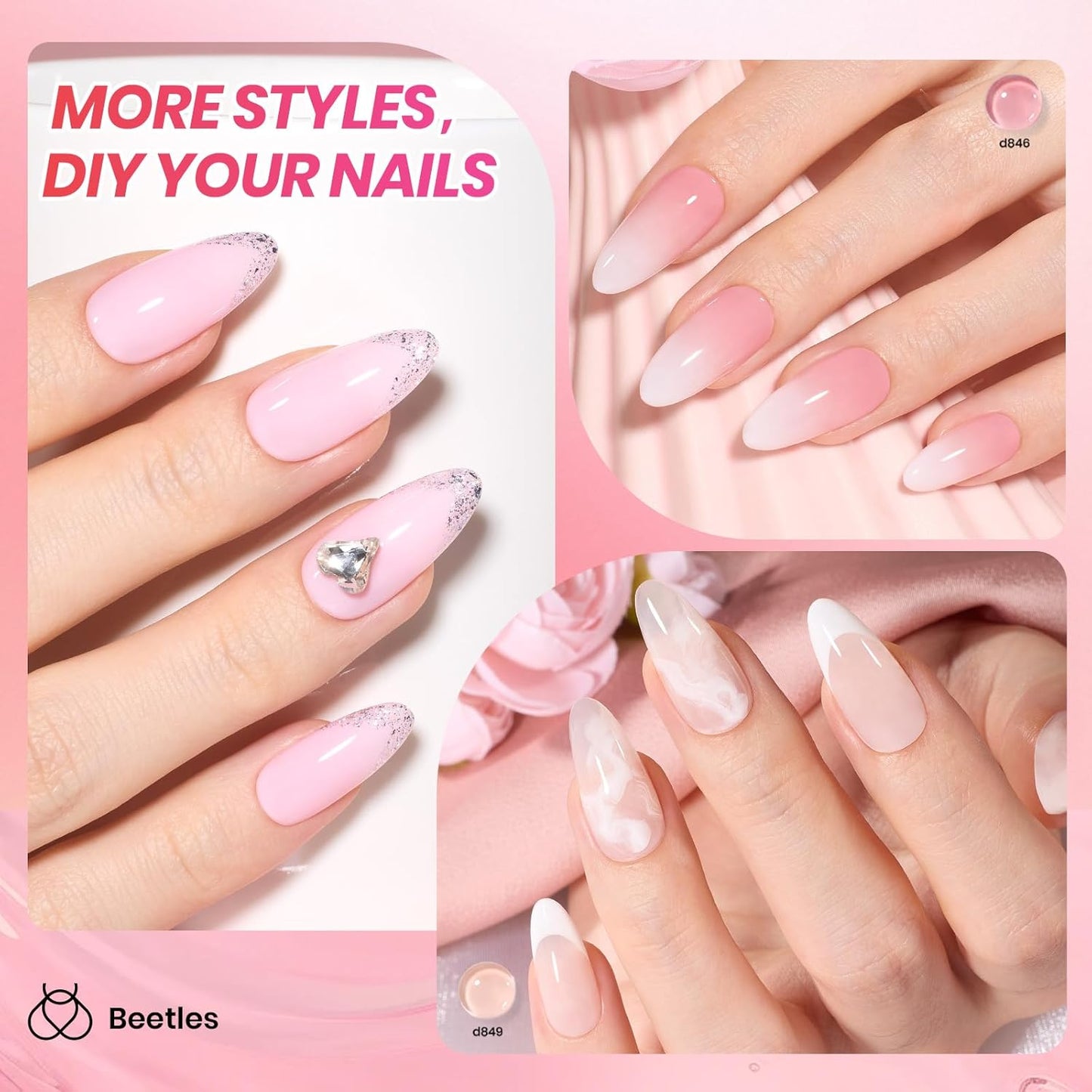 Beetles Jelly Gel Nail Polish Set, 6 Colors Nude Pink Gel Polish Kit Neutral Sheer Milky White Translucent Soak off UV French Nail Art Manicure Gift for Women Girls