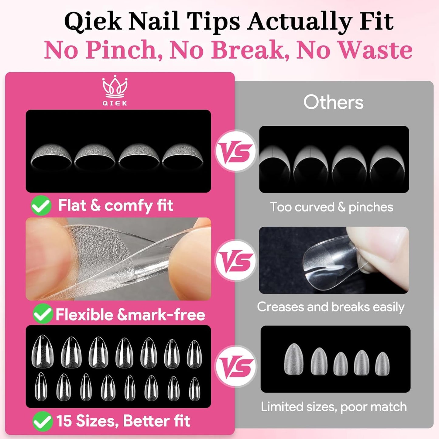Short Water-drop False Nail Tips, 15 Sizes 510 PCS Clear Soft Press On Fake Nail Pre-shaped Half Matte Full Cover Gel Nail Tips Extensions Strong Long Lasting for DIY Beginners & Salon Manicure