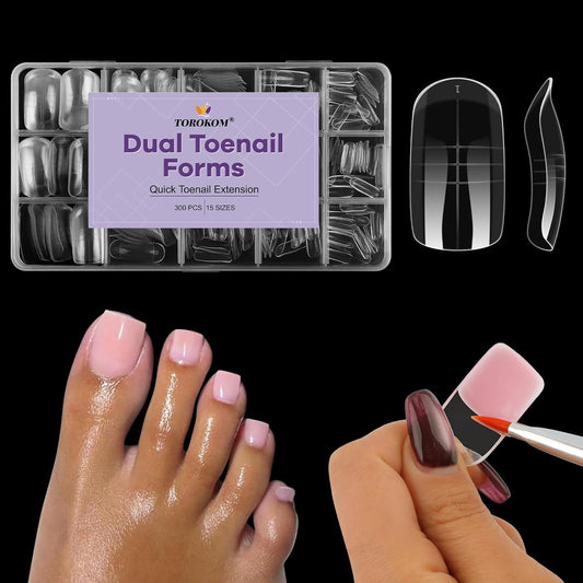 TOROKOM 300 Pcs Toe Nail Forms for Poly Extension Gel, Toenail Dual Forms Reusable Full Cover Molds for Poly Gel French Tip Acrylic Toenails Pedicure for Salon & DIY at Home 15 Sizes