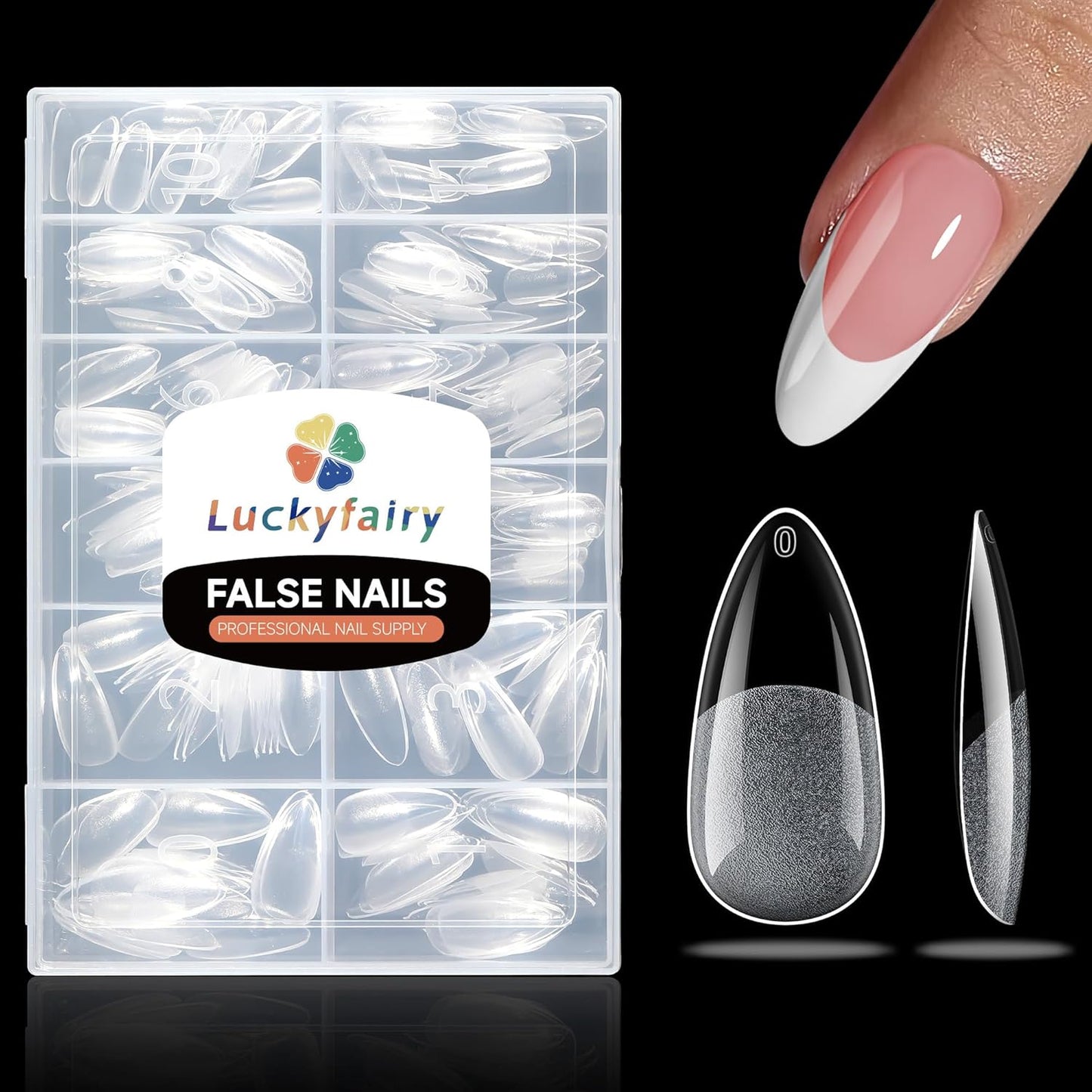 Medium Almond Nail Tips, 240pcs Soft Gel Pre-Filed Acrylic Almond Fake Nails, Half Matte Full Cover Clear Press on Flase Nail Tips for Nail Extension Home DIY 12 Sizes Gelly Tips