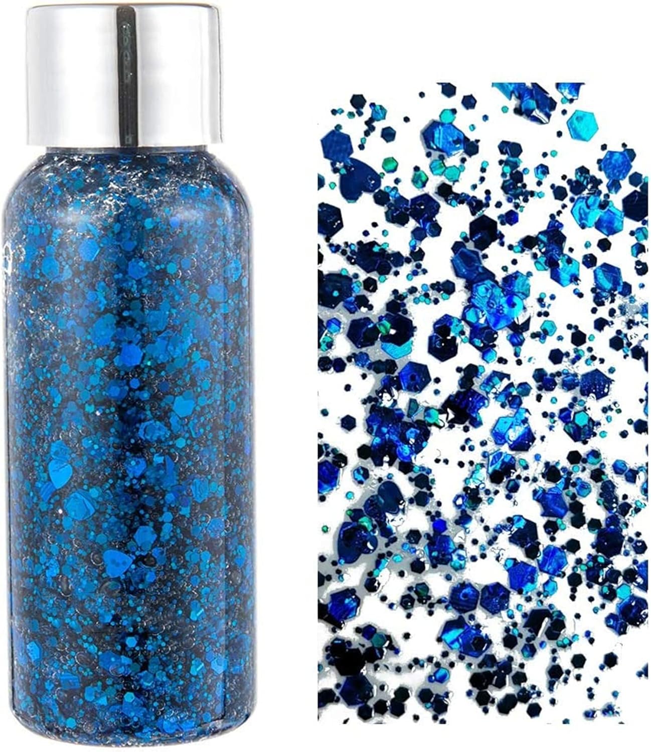 MAEPEOR Chunky Face Body Glitter Gel 19 Colors Mermaid Sequins Holographic Body Glitter Gel Long-Lasting Festival Makeup Glitter Paint for Face Body Hair Nails (30g, 05 Blue)