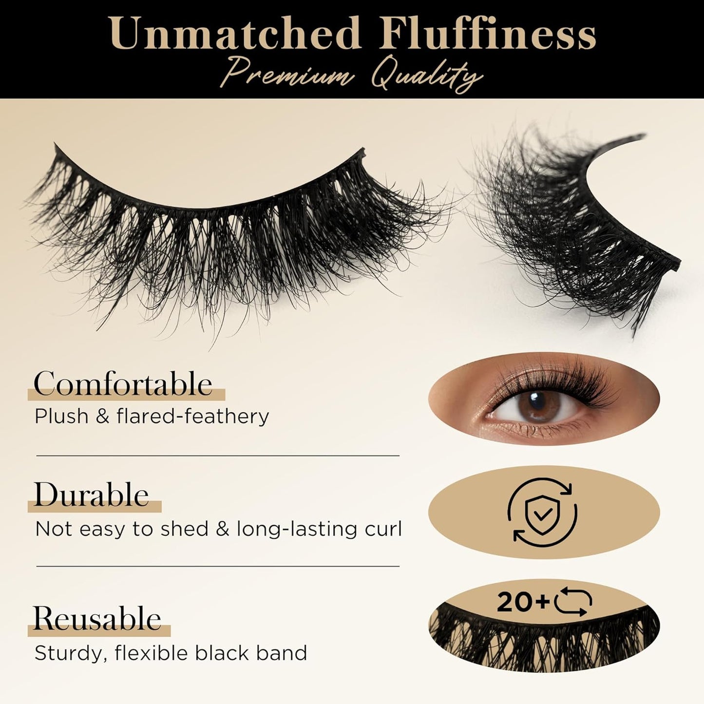 Bepholan Fales Eyelashes Natural Look Mink Fake Eyelashes 3-Pack Soft Band Cat Eye Lashes Manga Eyelashes Fluffy,XMZ208