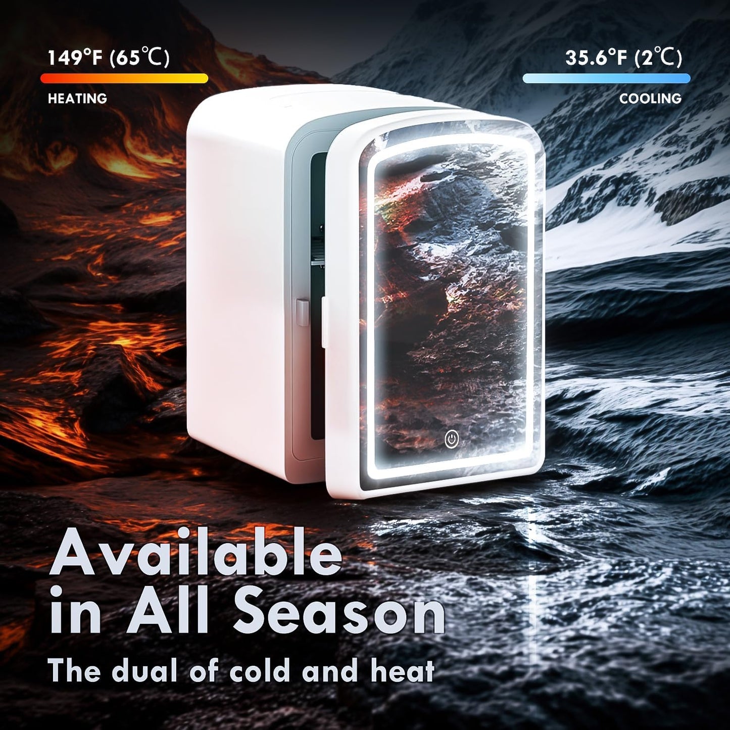 4L Mini Skincare Fridge with Dimmable LED Mirror, Portable Beauty Refrigerator for Makeup, Cosmetic, Personal Small Refrigerator with Cooler and Warmer for Bedroom, Office and Car(Pearl White)