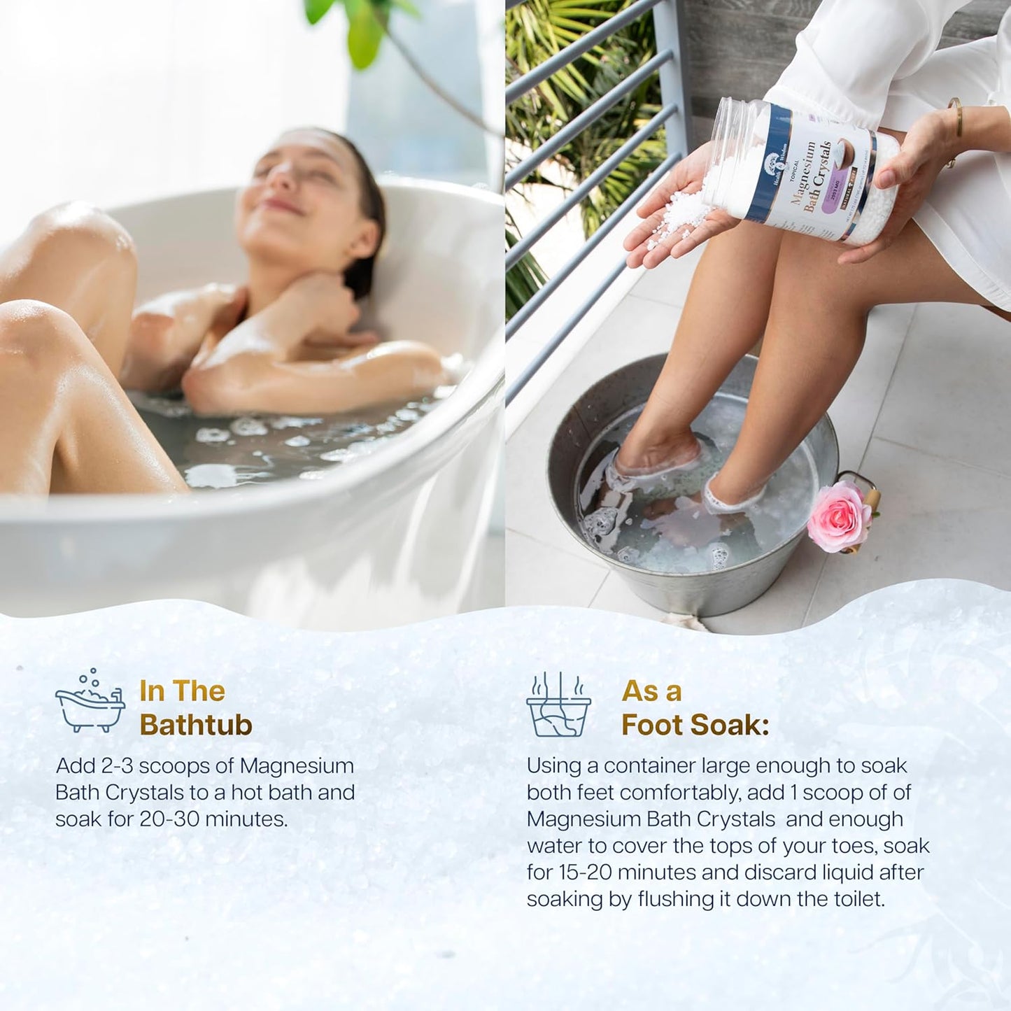 Health and Wisdom Magnesium Bath Crystals - Bath Salts with High Concentration & Enhanced Absorption for Muscle & Joint Relief - Dead Sea Sourced - Unscented - 2.6 oz - Single Use