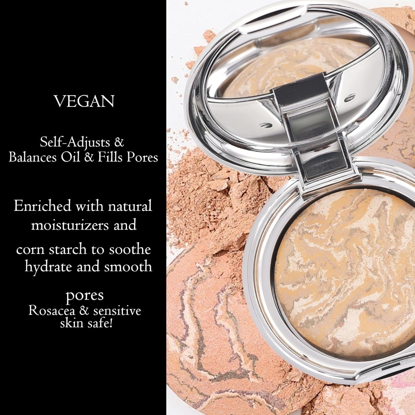 Marbleized Baked Foundation Makeup, Balance and Brighten Color Correcting Powder Foundation - Buildable Light to Medium Coverage - Demi-Matte Natural Finish (#002 LIGHT, 0.32 Oz)