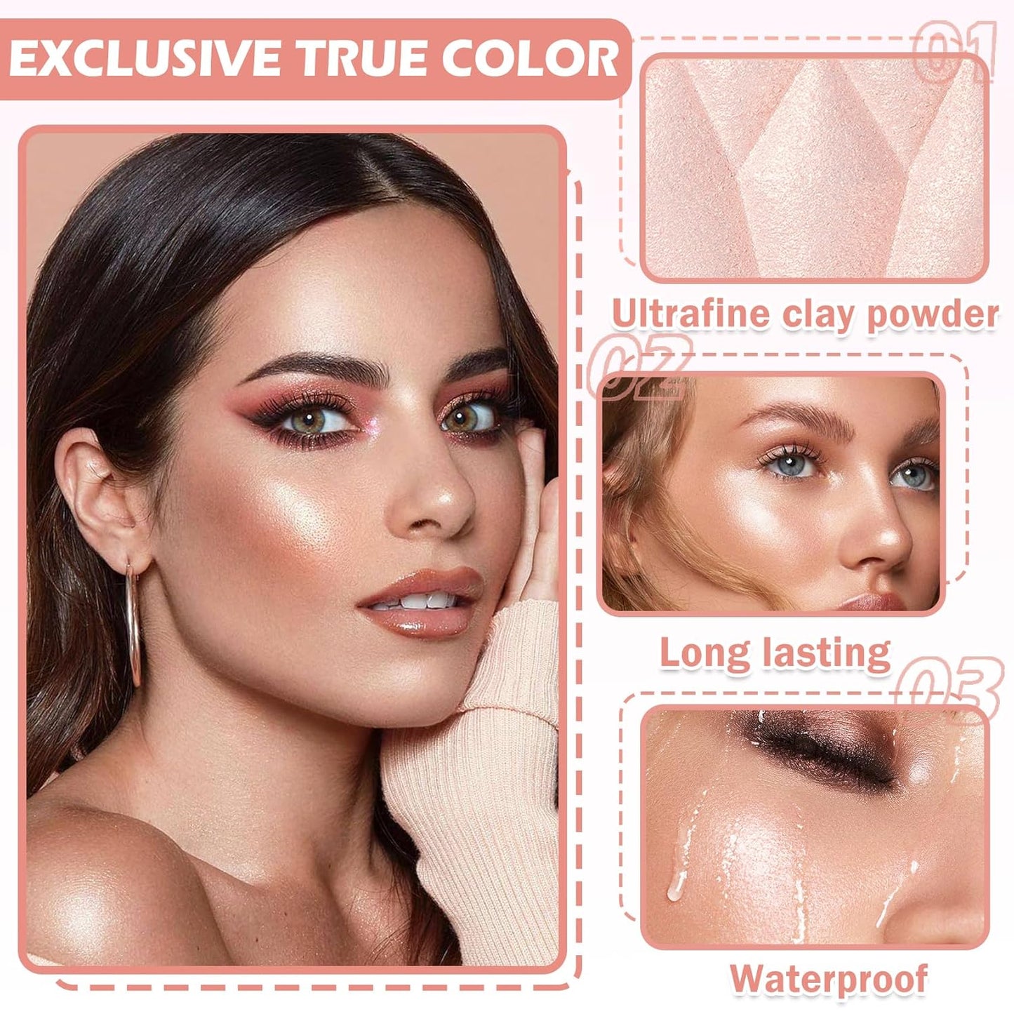 2PCS Fairy Pink Highlighter Makeup Palette Face Powder Highlighters Iluminadores De Maquillaje Shimmer Glitter Diamond Highlighter Blush Powder Makeup Palette