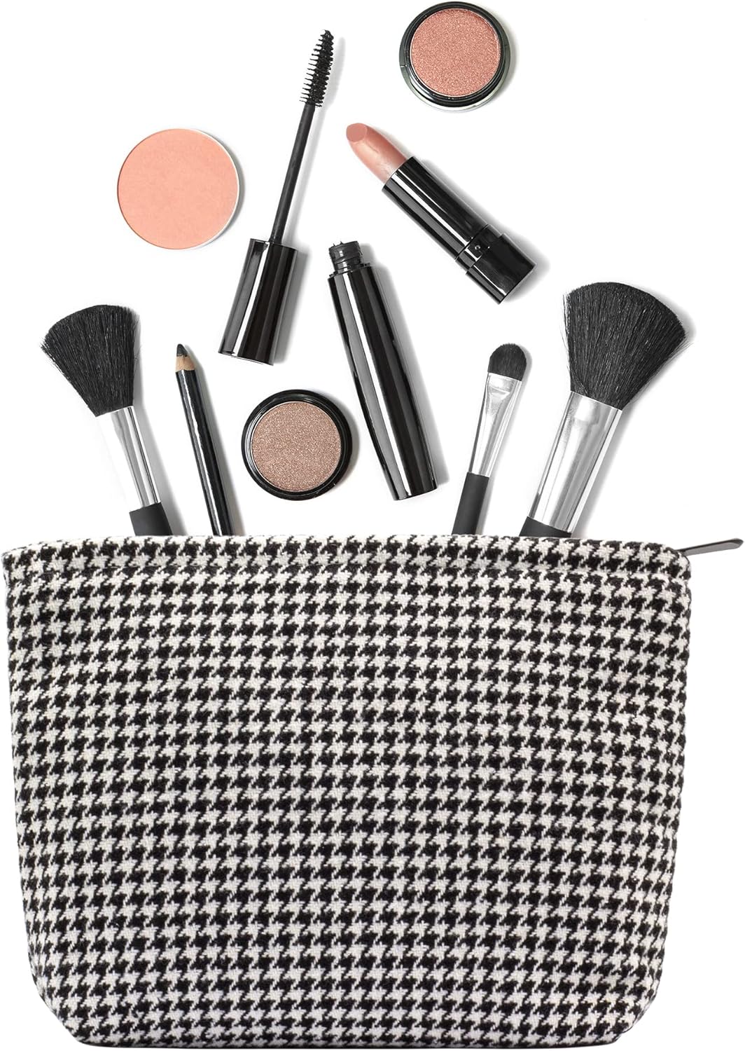 Makeup Bags for Purse Zipper Cosmetic Pouch Large Travel Canvas Make Up Organizer Tool Pouch for Women and Girls,Houndstooth Black