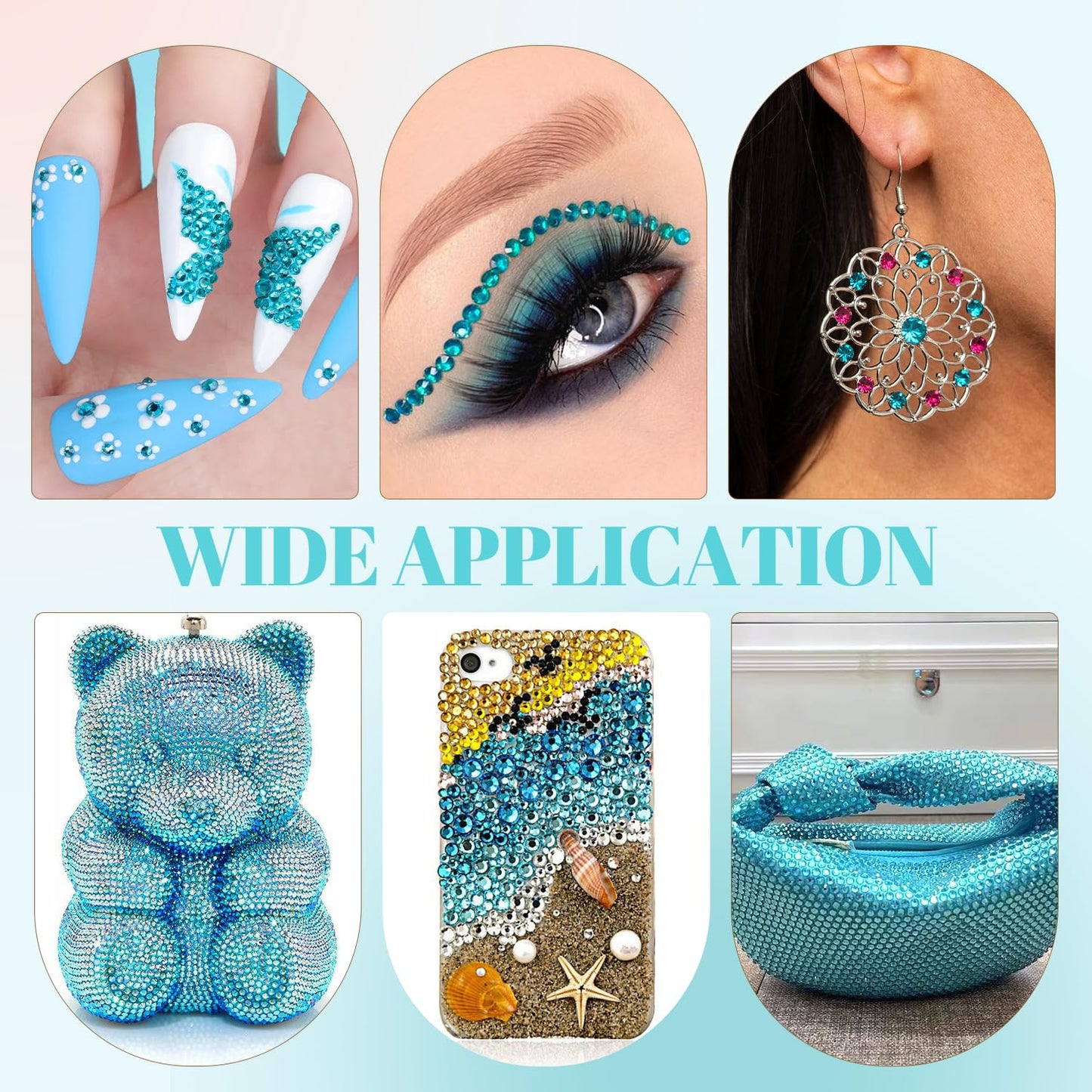 6100Pcs Resin Rhinestones for Crafting with 2Pcs 10ml B7000 Jewelry Glue, 1 Box Flatback Crystals Diamond (Teal Blue) for Bedazzling Crafts DIY Nail Art，Non Hotfix Gems for Clothing Shoes Tumblers