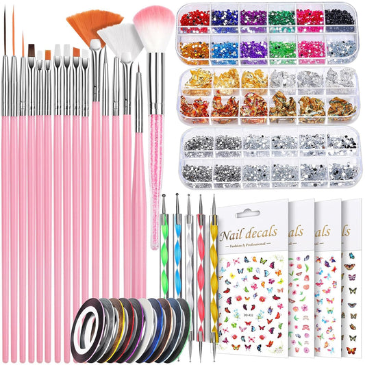 Teenitor Nail Art Brushes Set, Nail Art Tools, Nail Art Kit, Nail Art Supplies, Nail Rhinestones, Nail Accessories For Nail Art