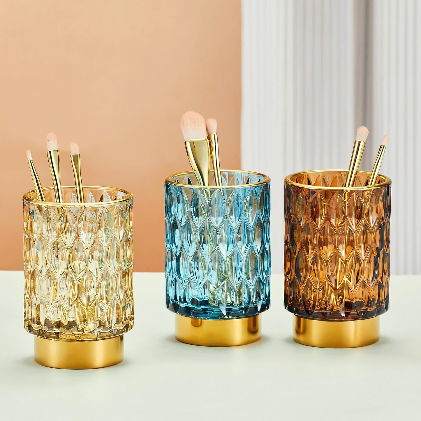 Makeup Brush Holder Organizer,Toothbrush Holders,Desk Pen Pencil Holder,Multifunctional Vintage Glass Brush Cup（A39-2-US）