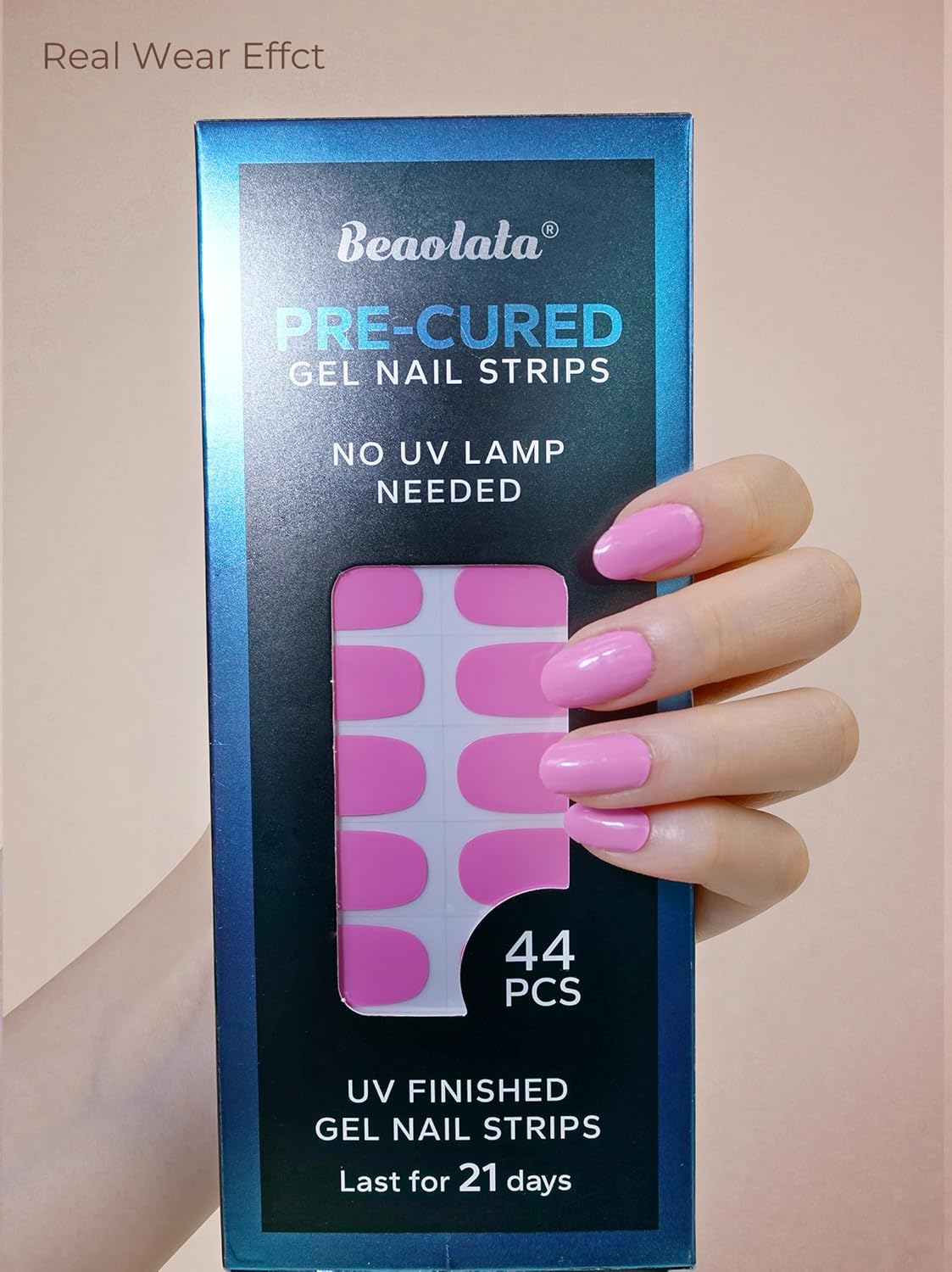 Pre Cured Gel Nail Strips - 44PCS Salon Quality Gel Nail Stickers - Long Lasting Polish Wraps for Women no UV Light Needed Easy Apply& Remove (Mermaid Pink)