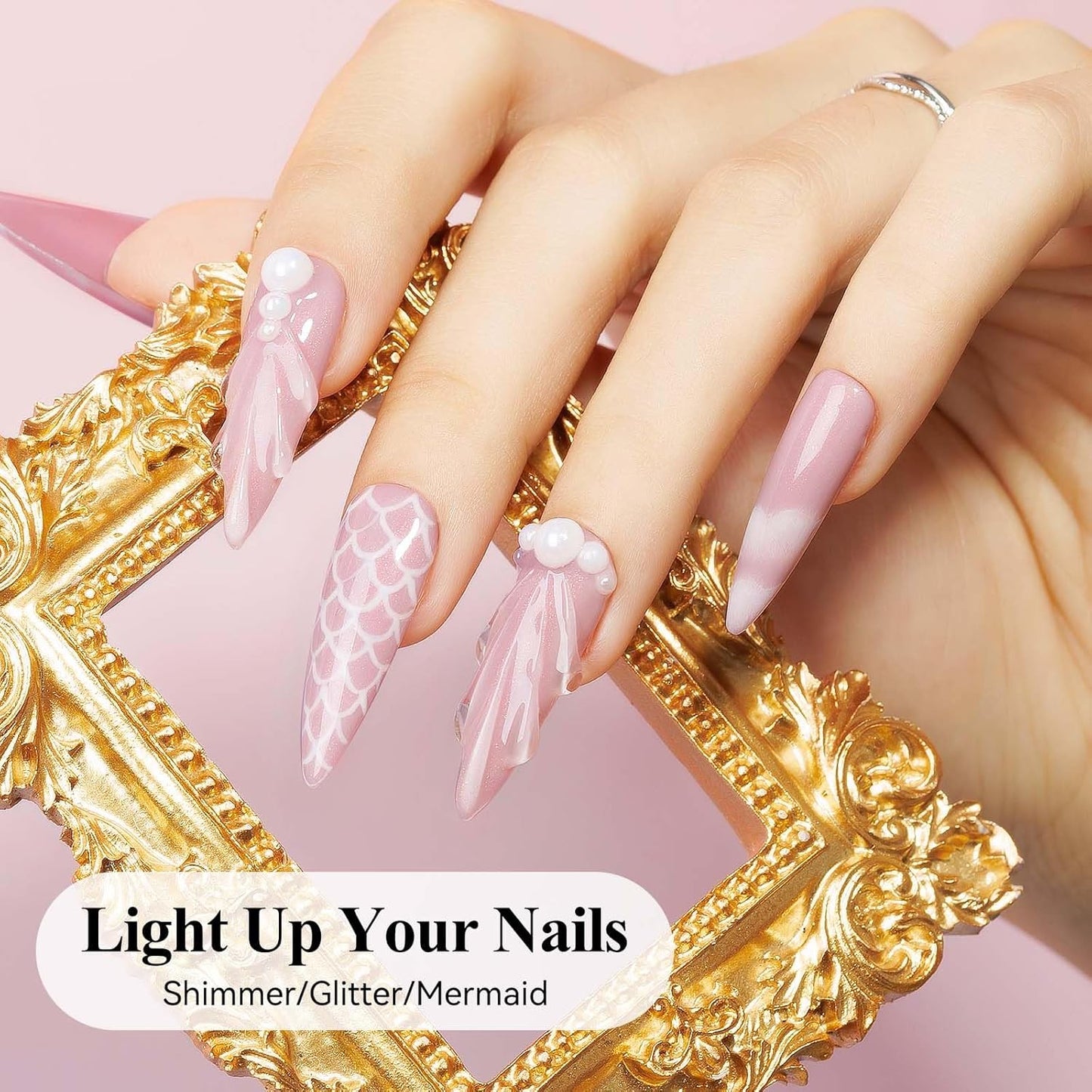 Glitter Gel Nail Polish, Light Pink Jelly Shimmer Iridescent Gel Polish Holographic Neutral Color Natural Translucent Soak Off UV Gel Polish for Nail Art Salon at Home, 12ML