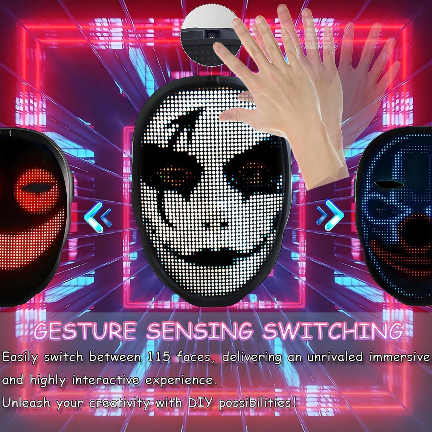 Led Mask Lighted Up Mask - Led Masks with Gesture Sensing Costume for Halloween Costume Cosplay Party Cool Gifts