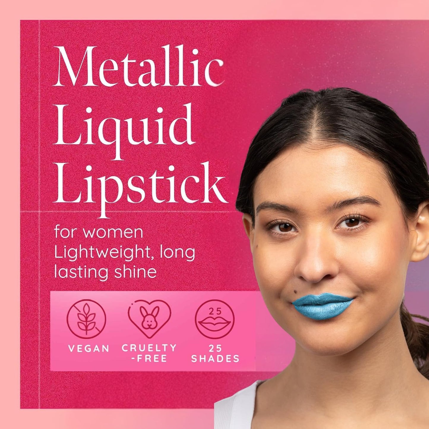 Aromi Bright Blue Metallic Liquid Lipstick | Sparkly Sky Lip Color with Shimmery Finish, Vegan Makeup, Cruelty-free, Long-lasting (Snow Queen)