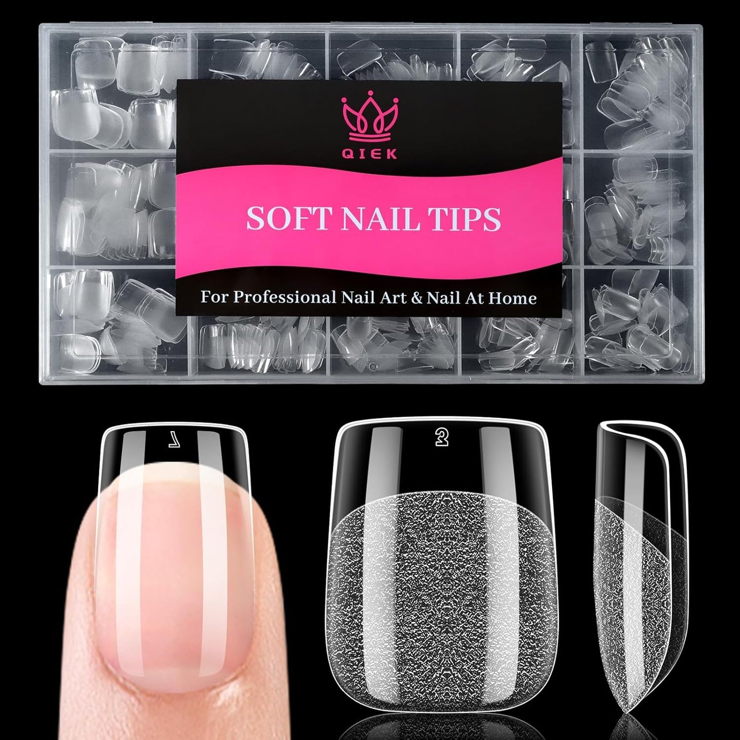 Extra Short Square False Nail Tips, 15 Sizes 510 PCS Clear French Press On Fake Nail Pre-shaped Half Matte Full Cover Gel Nail Tip Extensions Thick Long Lasting for DIY Beginners & Salon Manicure