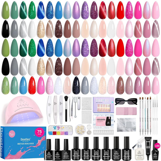Beetles Gel Nail Polish Kit with U V Light - Gift Box Wild Gleam Collection 36 Colors Nail Polish Kit 75 Pcs for Women Girls Gel & Top Base Coat with Brushes & False Nails Tip Must Have Salon at Home