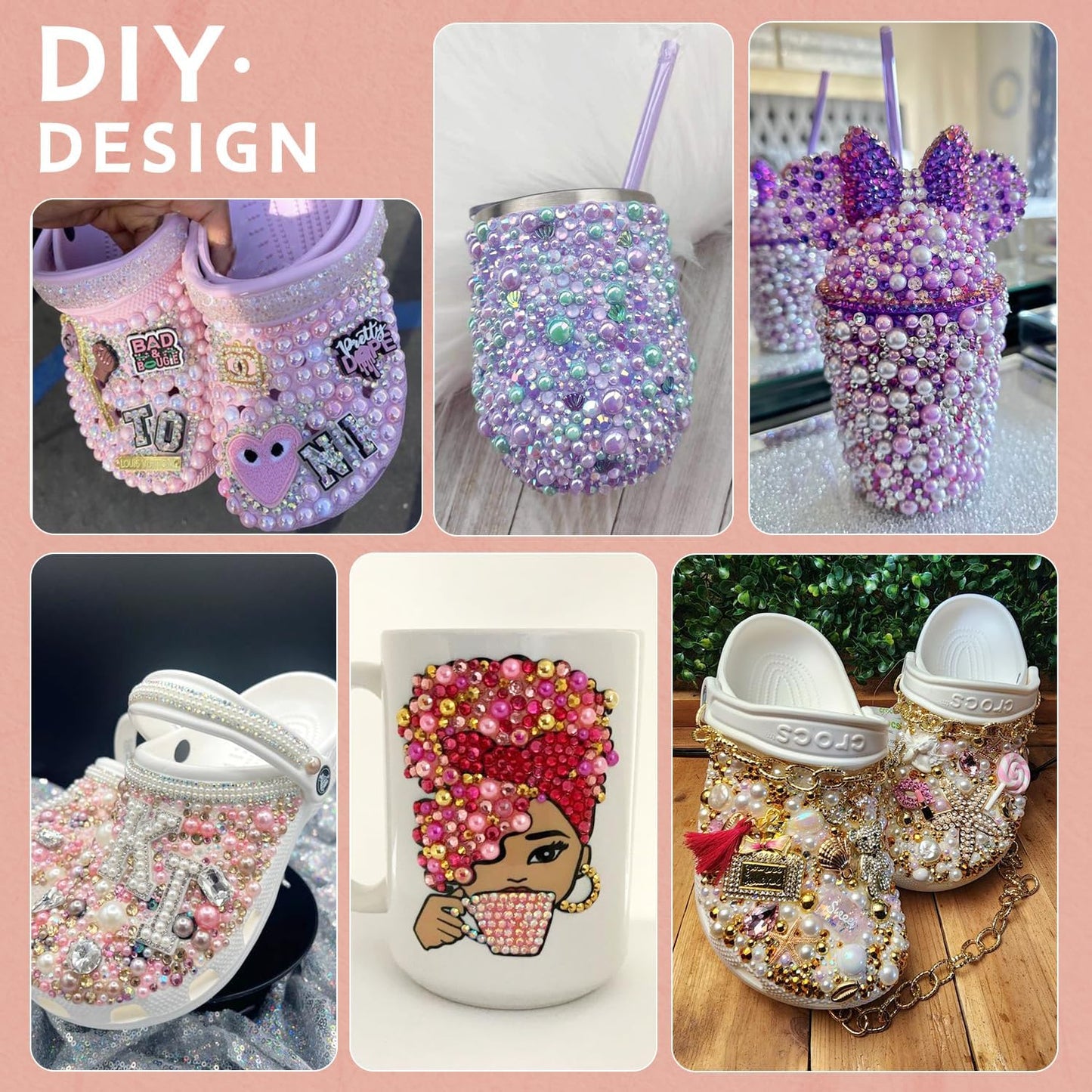 9000PCS Flatback Pearls and Rhinestones for Crafting, Dark Pink 3-10mm Resin Rhinestones and Half Pearls for Bedazzling, Nail Art and Dec with 3pcs B7000 Jewelry Glue, Tweezer and Pickup Pencil