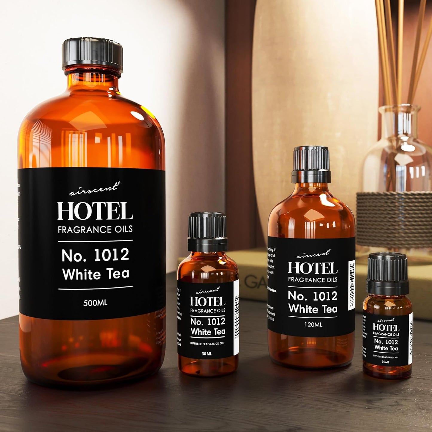 AirScent Hotel Diffuser Oil No. 1012 Inspired by The White Tea Hotel Scent - Premium Fragrance Oil for Ultrasonic and Waterless Diffusers and Crafting - 120 mL, 4 fl oz Glass Dropper Bottle