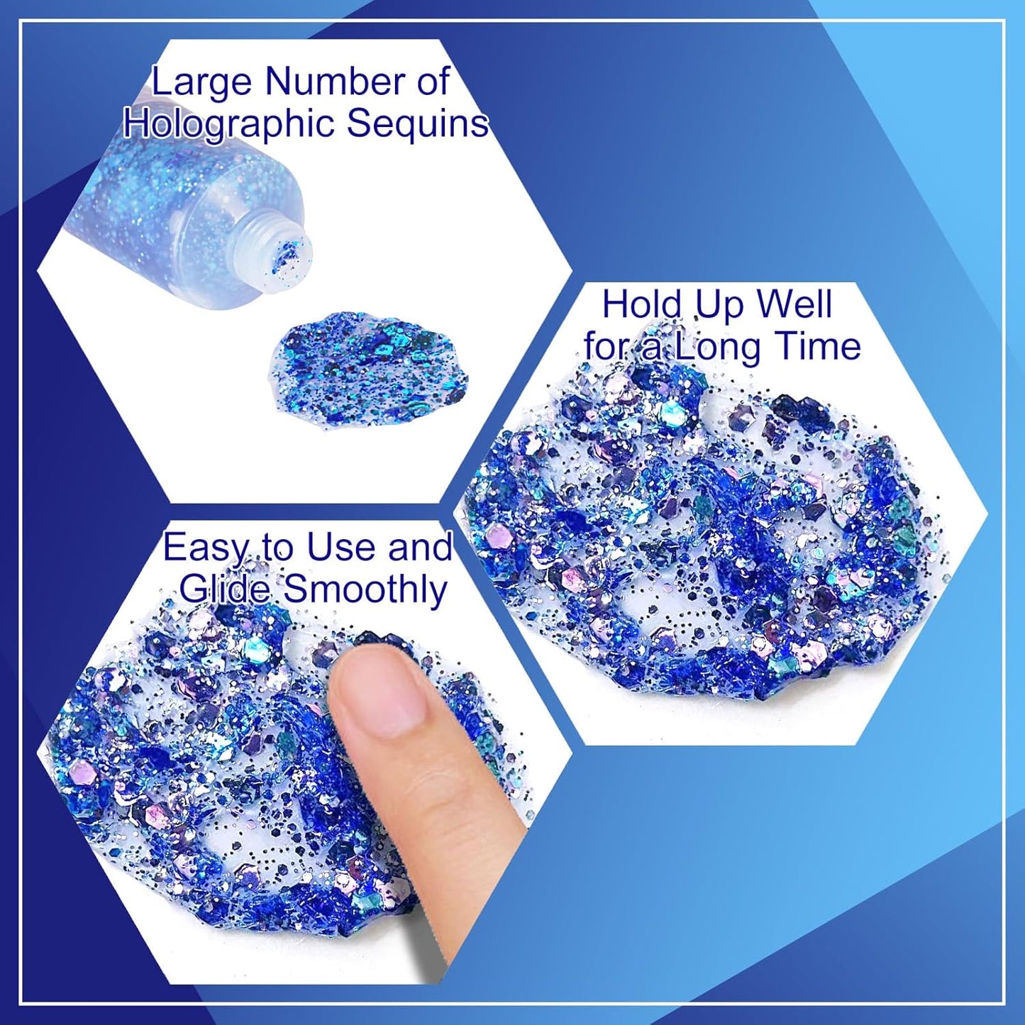 MEICOLY Chameleon Blue Body & Face Glitter Gel, Color Changing Mermaid Sparkle for Concerts & Parties, 50ml