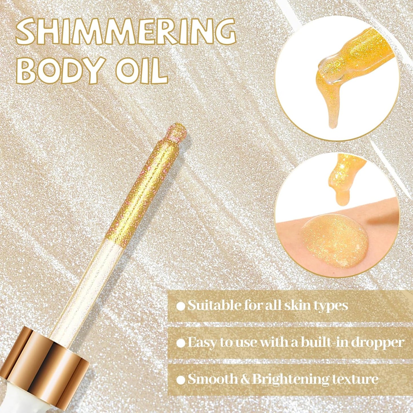 Shimmering Body Oil,Face & Body Glitter Makeup Liquid Highlighter, Moisturizing Body Glitter Dewy Highlighter,Long Lasting Highlighter Face Brighten,Liquid Face Glow Sparkles Body Oil for Women