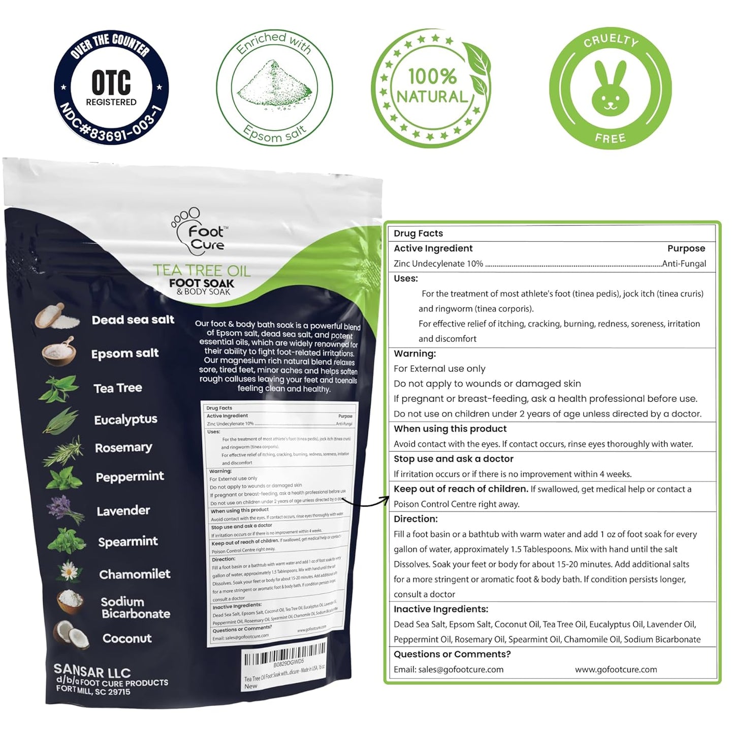 Tea Tree Oil Foot Soak with Epsom Salt - Best Toenail Fungus Treatment, Athletes Foot & Softens Calluses - Soothes Sore & Tired Feet, Fungal Toe, Foot Odor Scent, Spa Pedicure - Made in USA - 2 Pack