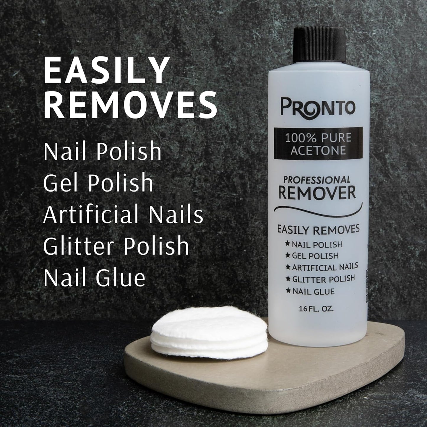 Pronto 100% Acetone Nail Polish Remover - Gel Polish Remover for Nails | Acetone Nail Polish Remover & Remover For Nails, Glue, Gel, Acrylic & Dip | 100 Percent Pure Acetone, 16 Fl oz (Pack of 1)