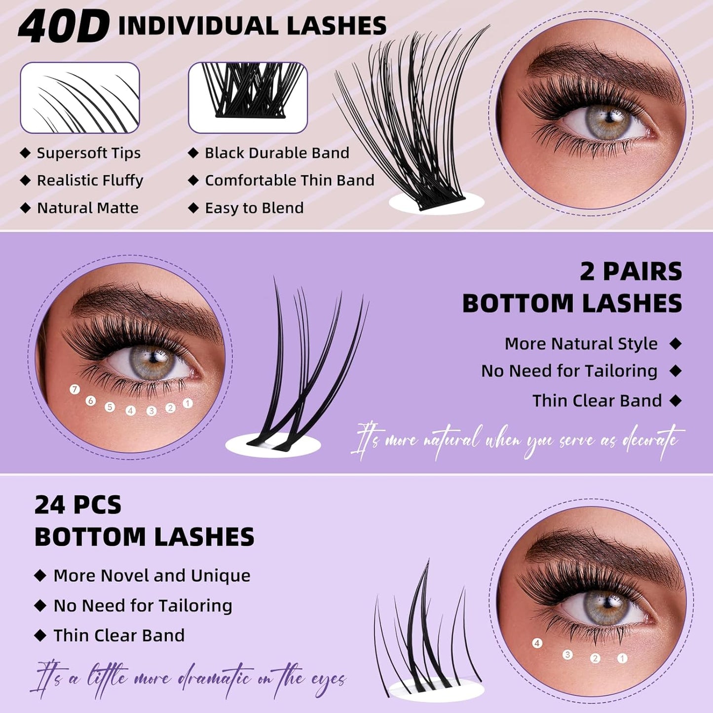 B&Qaugen B&Q Eyelash Extension Kit with Bottom Lash Extension 10-18mm 40D D Curl Lash Clusters Kit with Bottom Lashes DIY Lash Extension Kit Bond and Seal Lash Applicator (Kit-40D-D-MIX10-18)