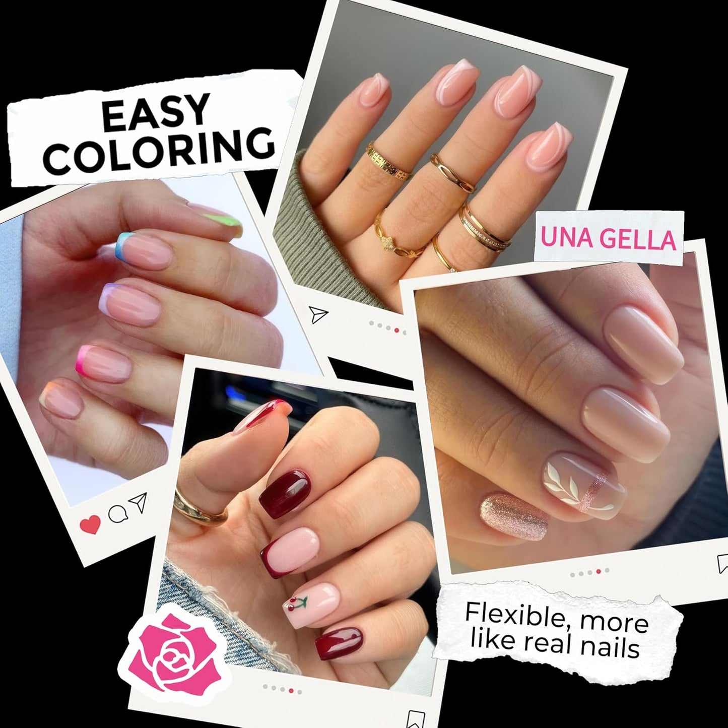 UNA GELLA Short Square Gel Nail Tips 216pcs Short Square Press on Nails Pre-shape Fake Nails for Full Cover Acrylic Nails False Nails For Nail Extension Home DIY Nail Salon 12 Sizes Gelly Tips