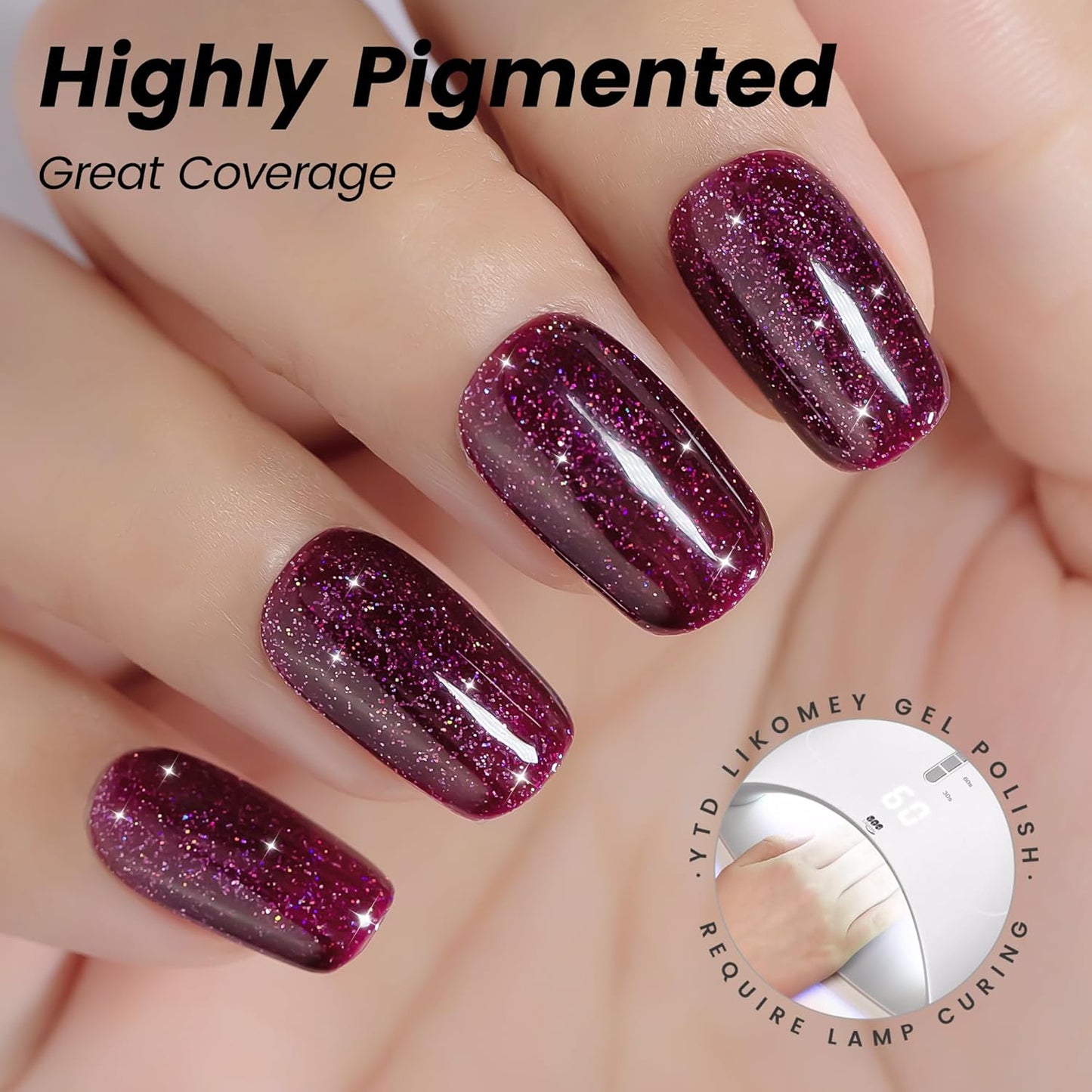 YTD Likomey Gel Nail Polish,15ml Colorful Wine Purple Glitter Fall Winter Dark Plum Shimmer Shiny Sparkly Salon Home DIY Manicure UV Color Varnish,SF402