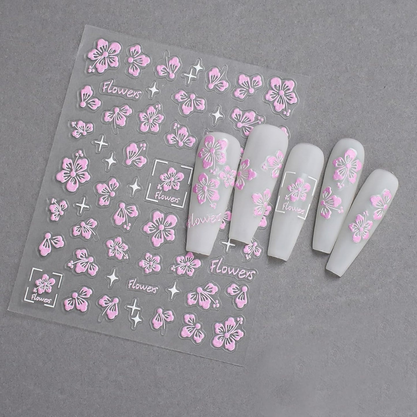 Flower Nail Stickers 5D Embossed Hollow Out Flower Nail Decals Pink Purple White Floral Designs Summer Cute Flowers Decals Pegatinas Uñas for Women DIY Manicure Decoration Accessories 3Sheets