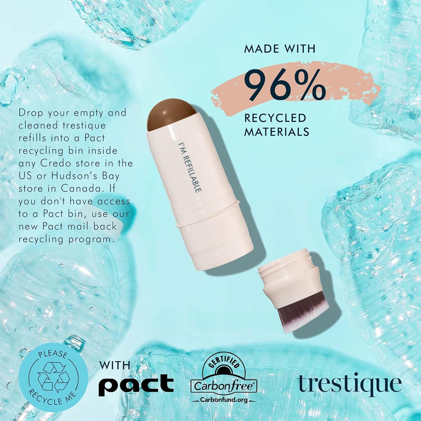 trestique Bronzer Stick, Refillable Contour Stick With Built-In Blending Brush, Sustainable Contour Makeup, Clean Beauty Cream Bronzer