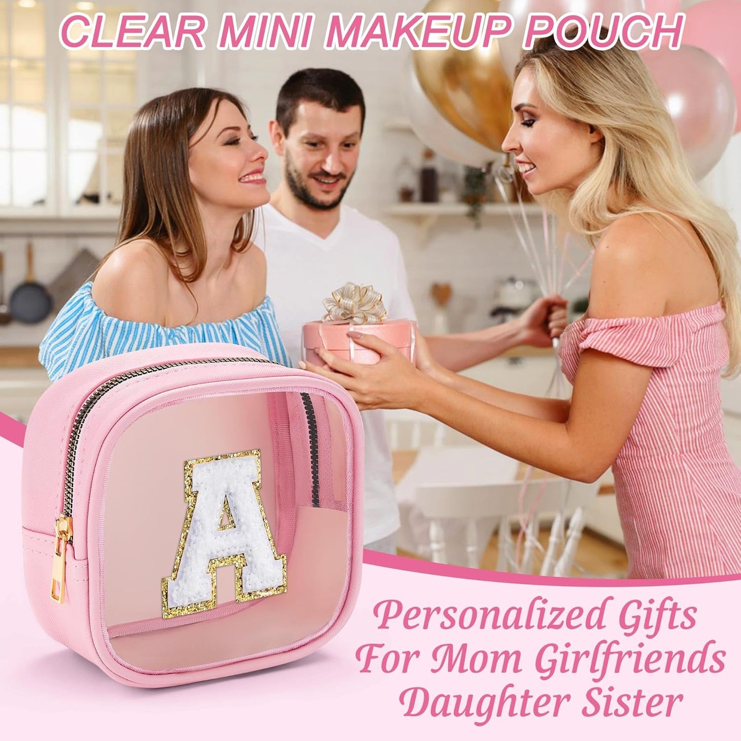 YOOLIFE Small Makeup Bag, Clear Makeup Bag Preppy Cosmetic Bags Travel Essentials Gifts for Women Teen Girlfriend Teacher Birthday Gifts 12 13 14 15 16 Years Old Girl Gifts Trendy Stuff White Mini A