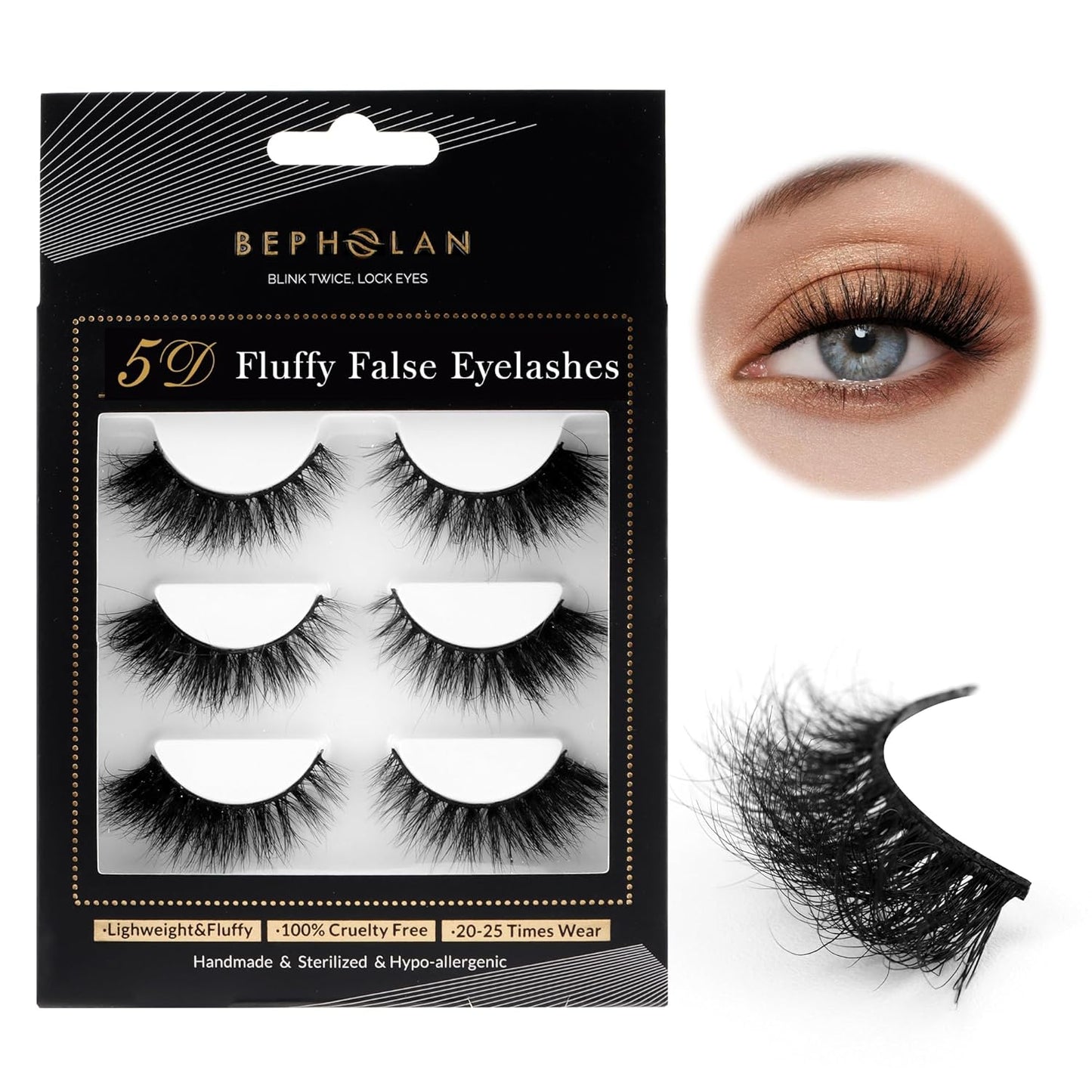 Bepholan Fales Eyelashes Natural Look Mink Fake Eyelashes 3-Pack Soft Band Cat Eye Lashes Manga Eyelashes Fluffy,XMZ208