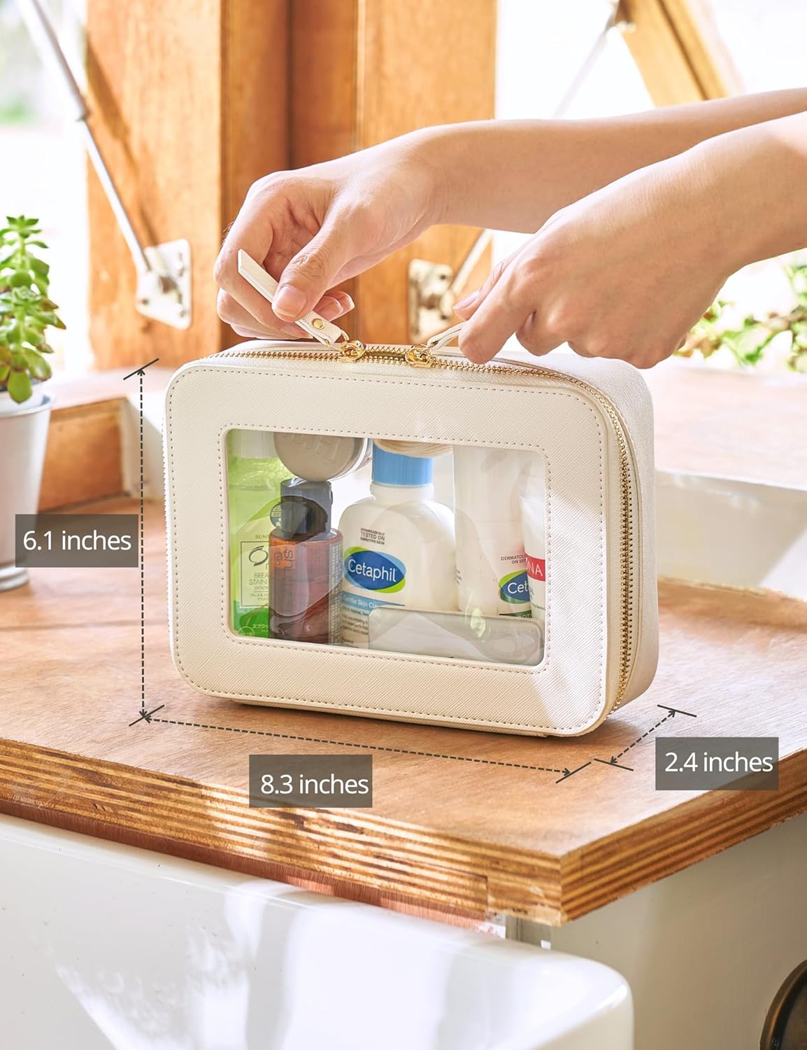 Popvibe Clear Makeup Bag Travel Cosmetic Case Transparent Toiletry Bag with Zipper, Portable Make Up Organizer Traveling Compact Car Bag for Essentials