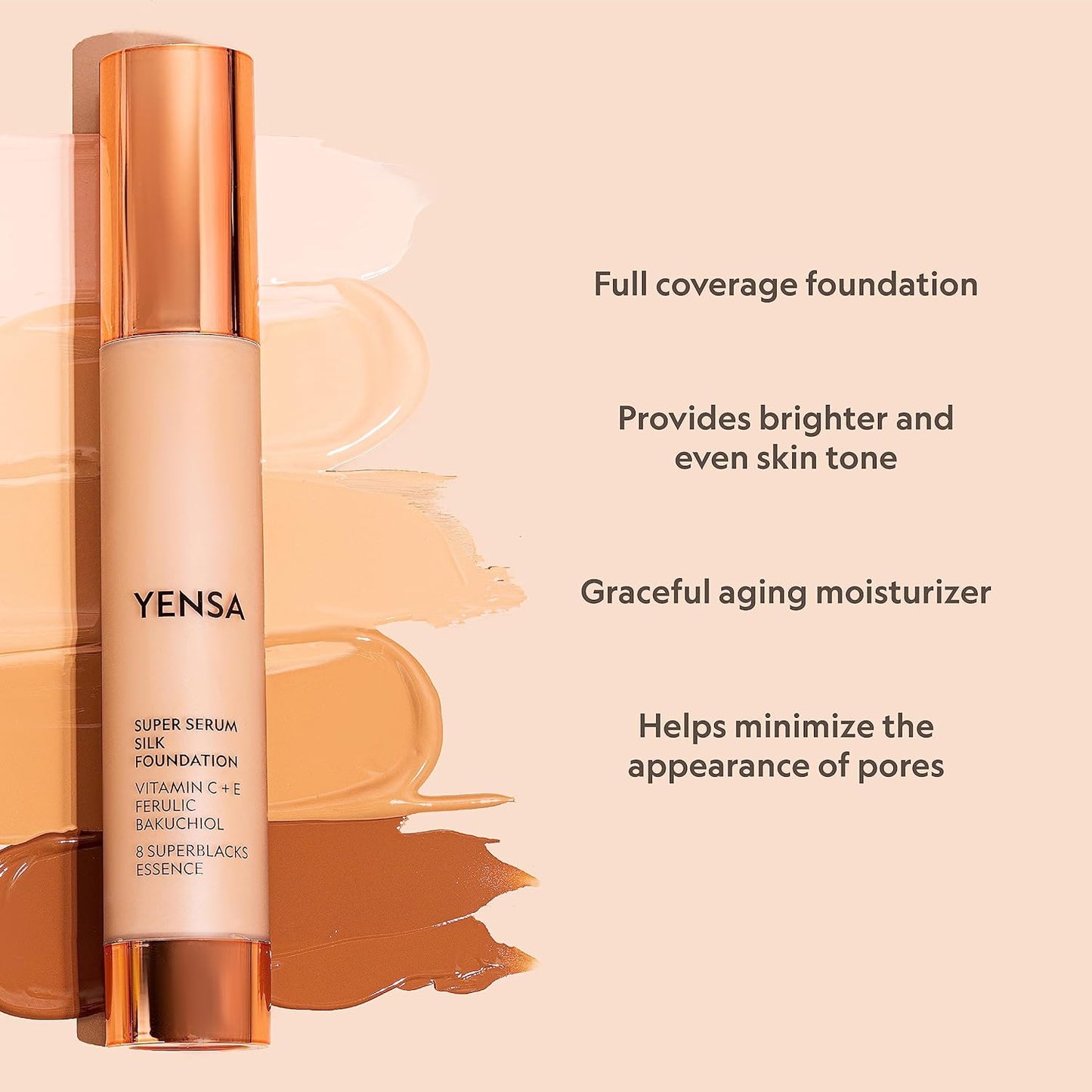 YENSA Super Silk Foundation - Full Coverage, Age-defying complex of Vitamin C, E, Ferulic, and Bakuchiol Oil (Light 2) 1.0 fl oz