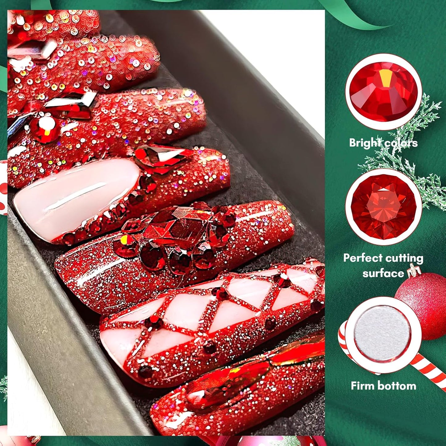 Makartt Red Nail Rhinestones Flatback Rhinestones Multi-Size Round Crystal Glass Nail Charms Diamonds Nail Jewels for DIY Crafts Makeup Nail Art Supplies Accessories Christmas Gift