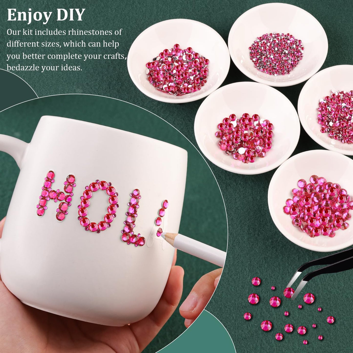 Resin Rhinestones for Crafting with B7000 Jewelry Glue, 1 Box Hot Pink Flatback Crystals with 3Pcs 10ml Glue for Bedazzling Crafts DIY Nail Art Makeup，Non Hotfix Gems for Clothing Shoes