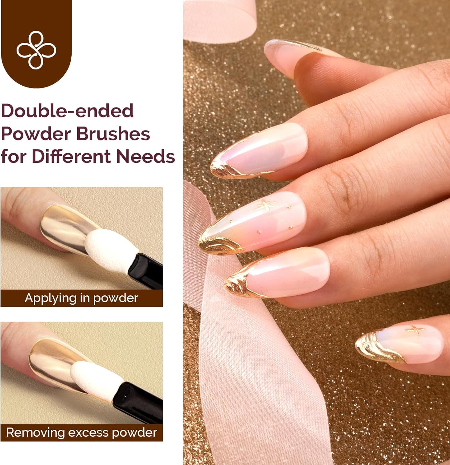MelodySusie Champagne Gold Chrome Nail Powder for Gel Nails,Metallic Mirror Effect Pigment Stylish and Technological Fine Glitter for Home DIY Salon Use