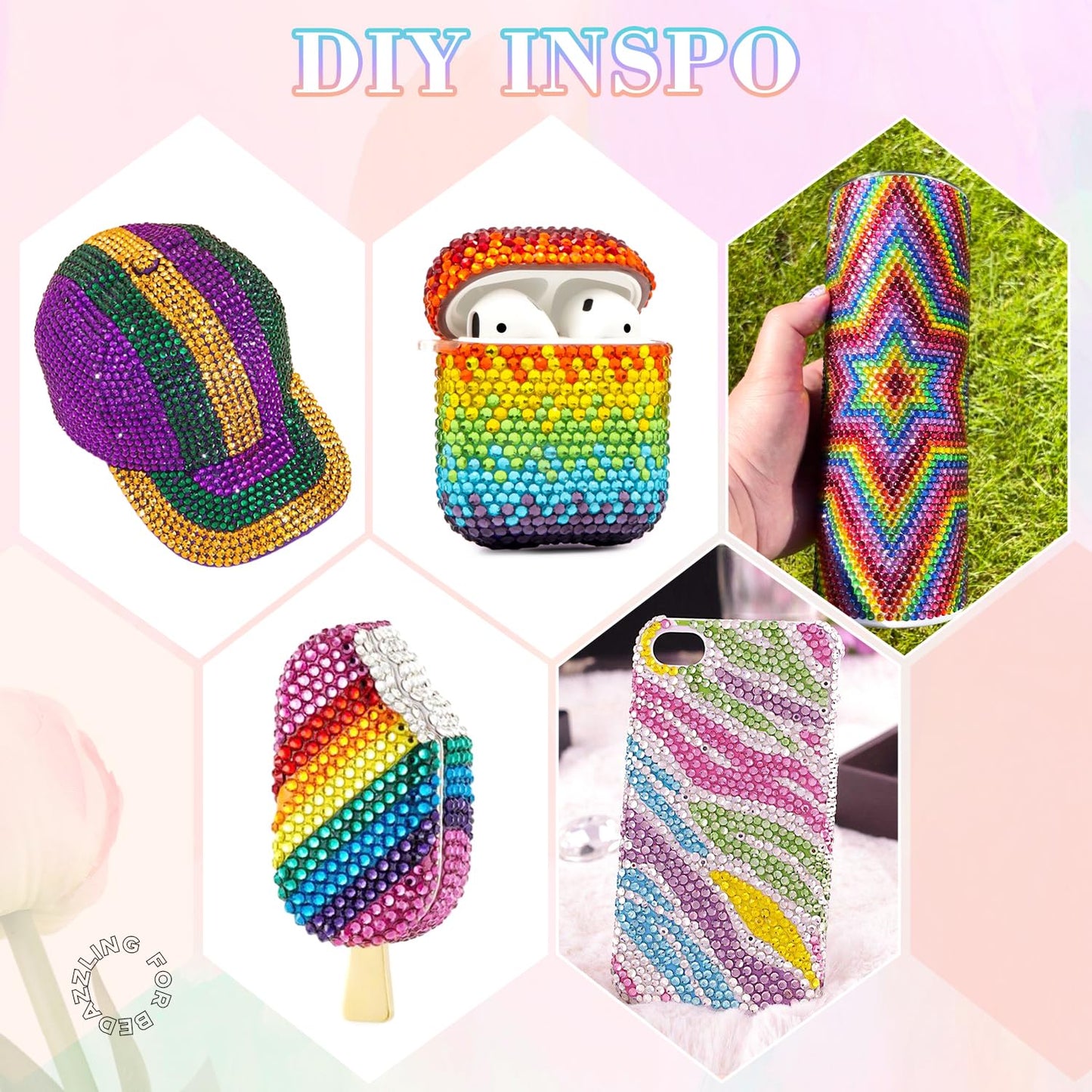 22000Pcs Resin Rhinestones for Bedazzling with 3Pcs B7000 Jewelry Glue, Multicolor 2/3/4mm Flatback Gems Rhinestones for Crafting, Clothing Tumblers Mugs Shoes Fabric Decor Nail Art