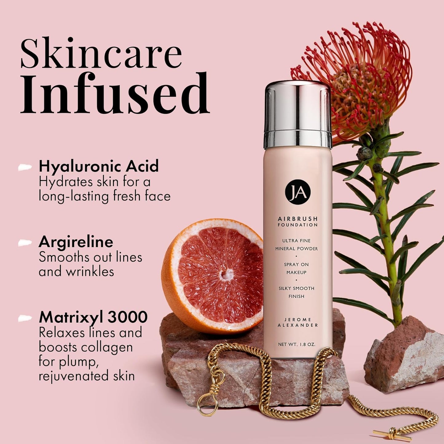 MagicMinerals AirBrush Foundation by Jerome Alexander – 2pc Set with Airbrush Foundation and Kabuki Brush - Spray Makeup with Anti-aging Ingredients for Smooth Radiant Skin - Light Medium