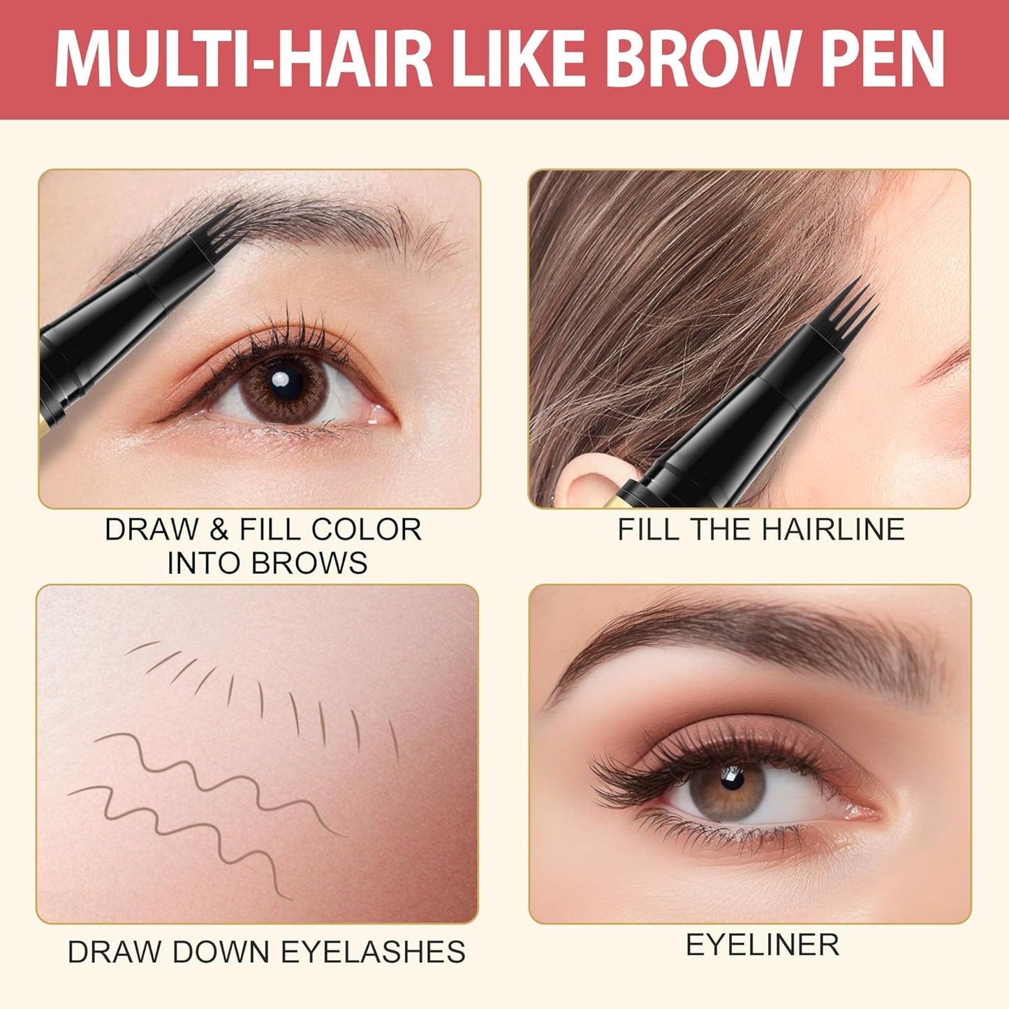 LAVONE Eyebrow Pen, 2-in-1 Eyebrow Pencils for Women with 4 Tip Microblading Eyebrow Pencil and Curved Precise Brow Pencil, Waterproof Eyebrow Pencil Create Full, Natural Hair-Like Brows, Dark Brown