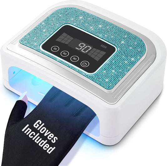 Cordless Nail Lamp, Rechargeable UV Nail Lamp for Gel Nails, LED Nail Lamp with 4 Timer Modes, Gel Nail Light Decorate with Sparkling Nail Rhinestones Diamond (Sparkly Blue Diamond)