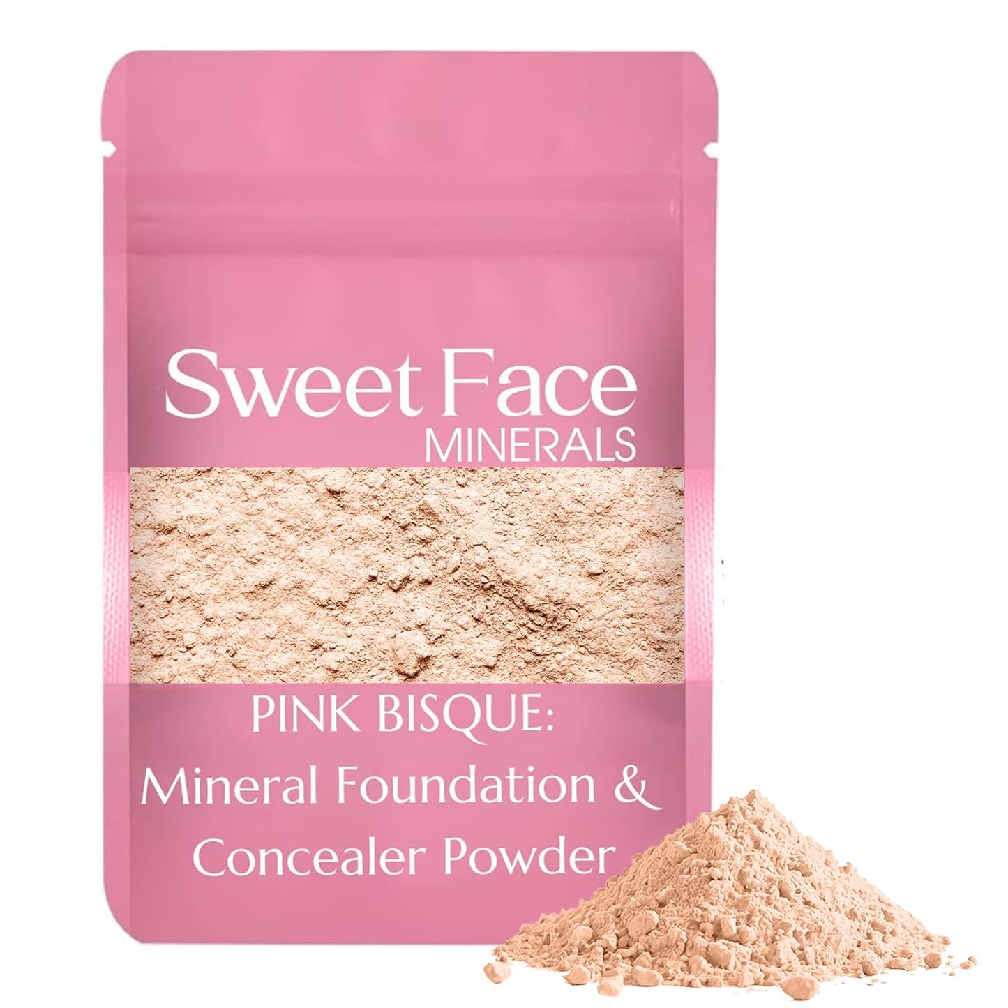 Foundation Powder Refill (Pink Bisque)(12 Gram Bag) By Sweet Face Minerals, Lightweight Mineral Loose Makeup Powder with SPF 20, Full Coverage Flawless Finish, Talc-free, Cruelty-Free, Refill Pouch