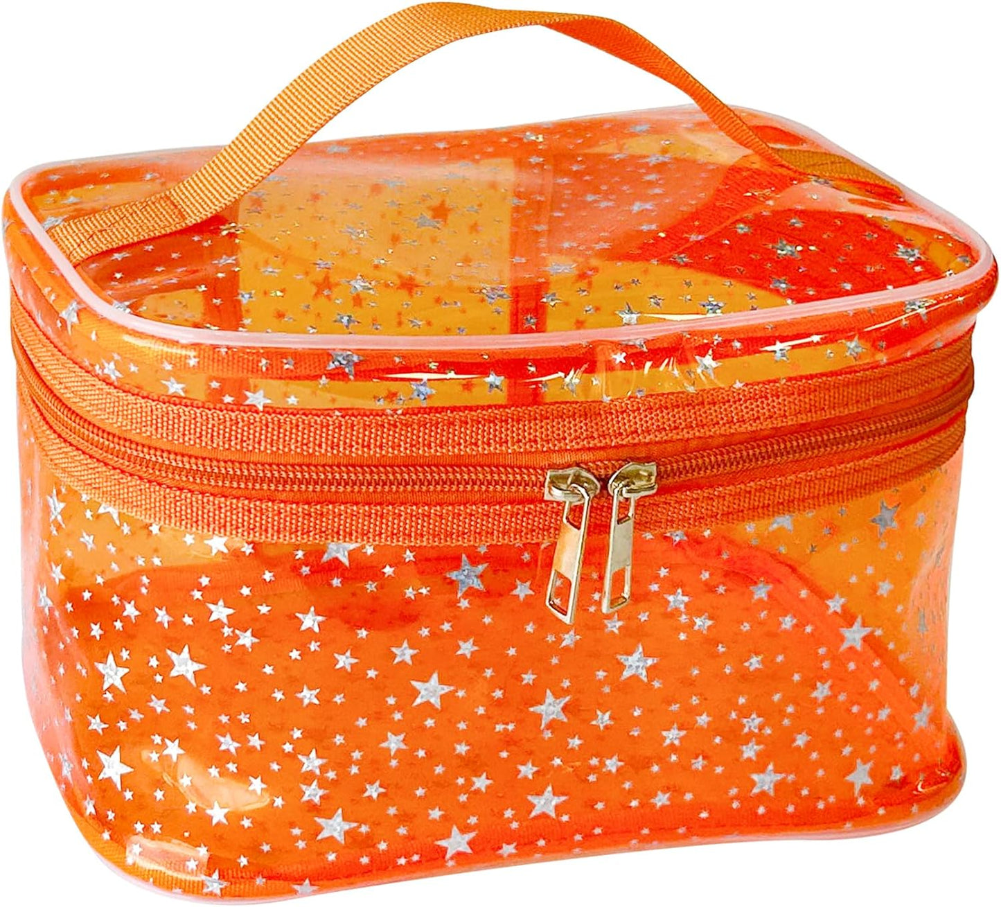 Holographic Makeup Bags Bulk,Clear Storage Bag Toiletry Pocket Portable Zippered Iridescent Pouch Waterproof Cosmetic Gift Bags for Women (Orange-L)