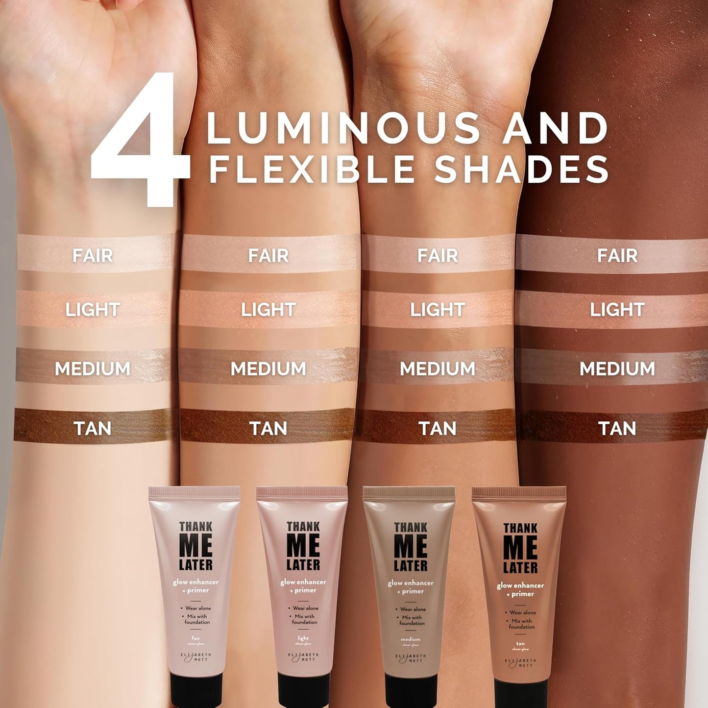 Elizabeth Mott Thank Me Later Glow Enhancer - Hydrating Face Primer & Highlighter for Radiant Skin, Vegan & Cruelty-Free, No Sulfates, Parabens, or Phthalates - Tan Sheer Glow Shade - 30g