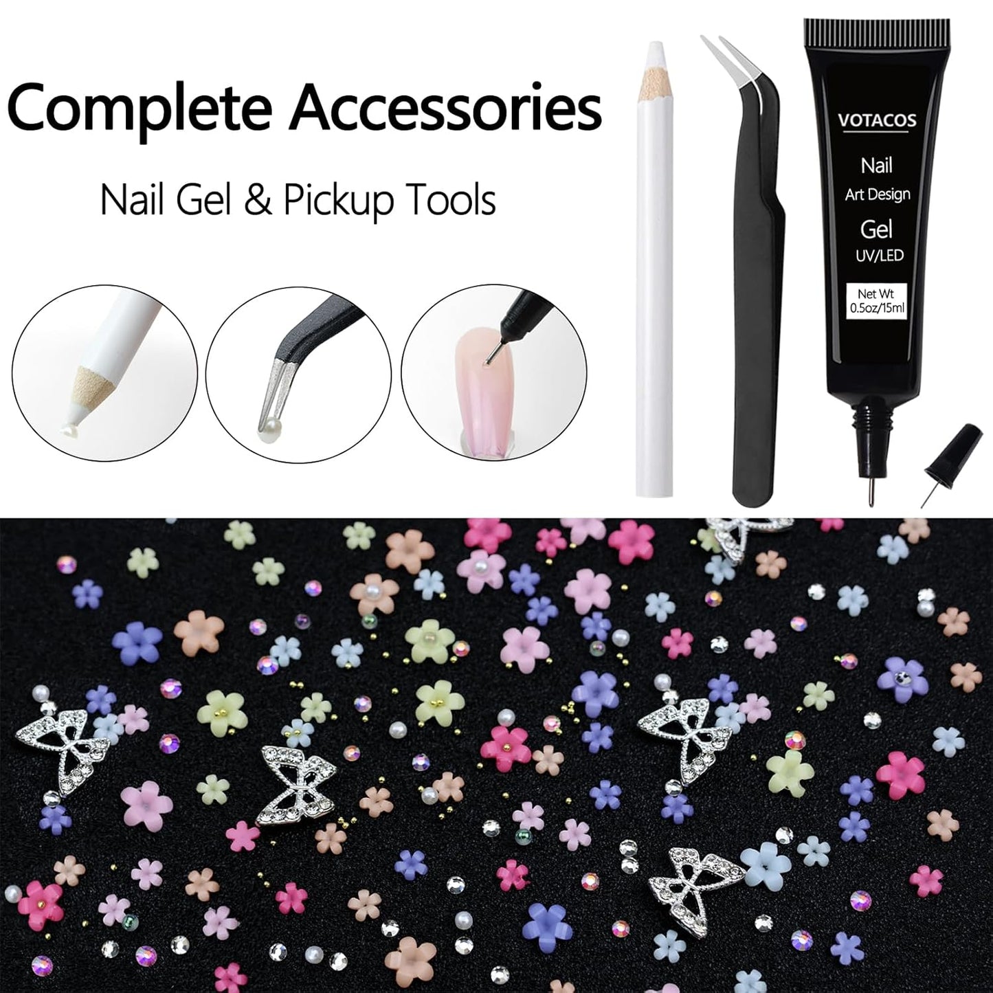 Nail Charms Rhinestones Colorful Nail Art Gems with Glue Gel Flatback Pearls Supplies Luxurious Crystal AB Rhinestones Nails Accessories Jewelry Pearls for Women Nails DIY Design