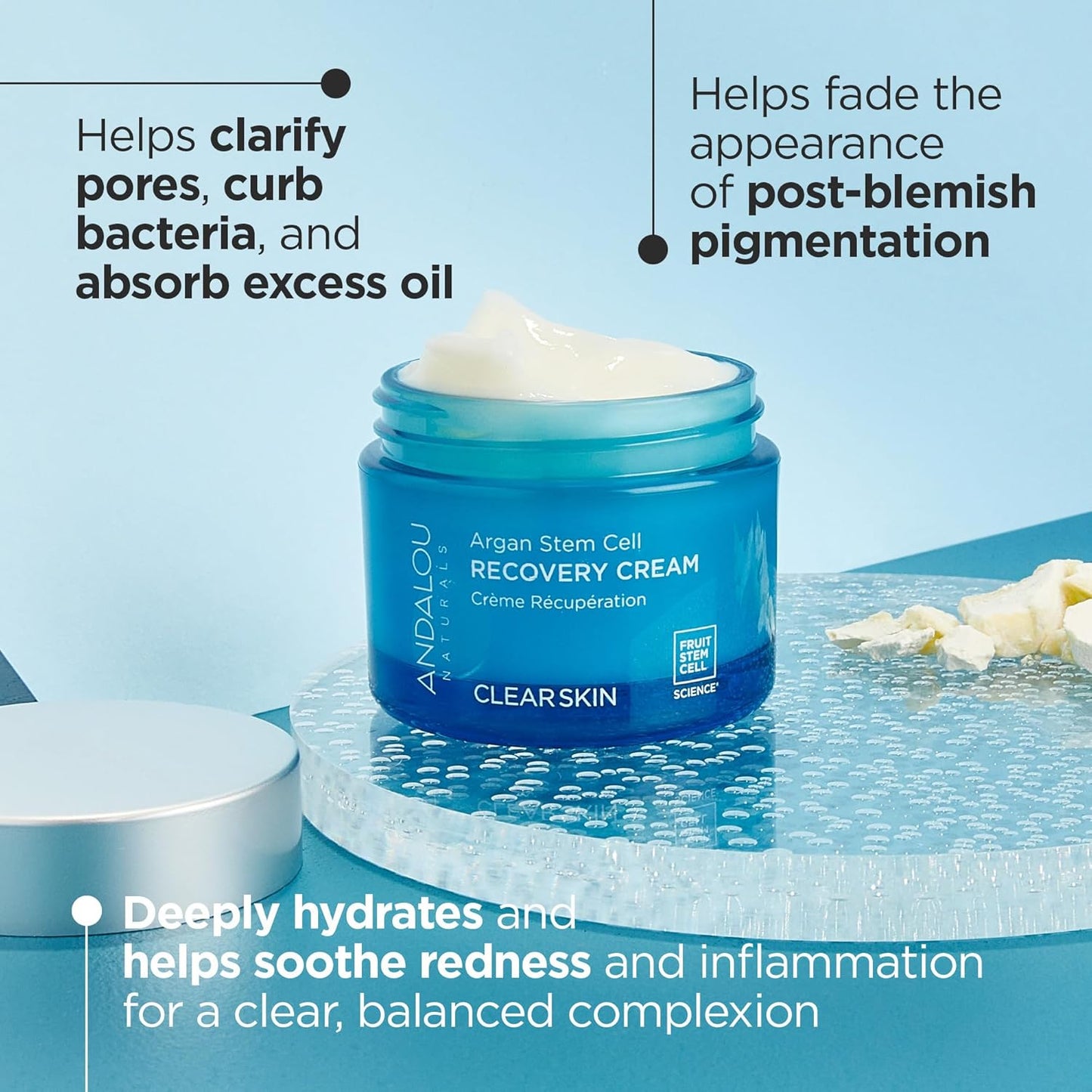 Andalou Naturals Argan Stem Cell Recovery Cream oz For Oily or Overreactive Skin Helps Clarify Cleanse Pores for Glowing Skin, Aloe Vera, 1.7 Ounce