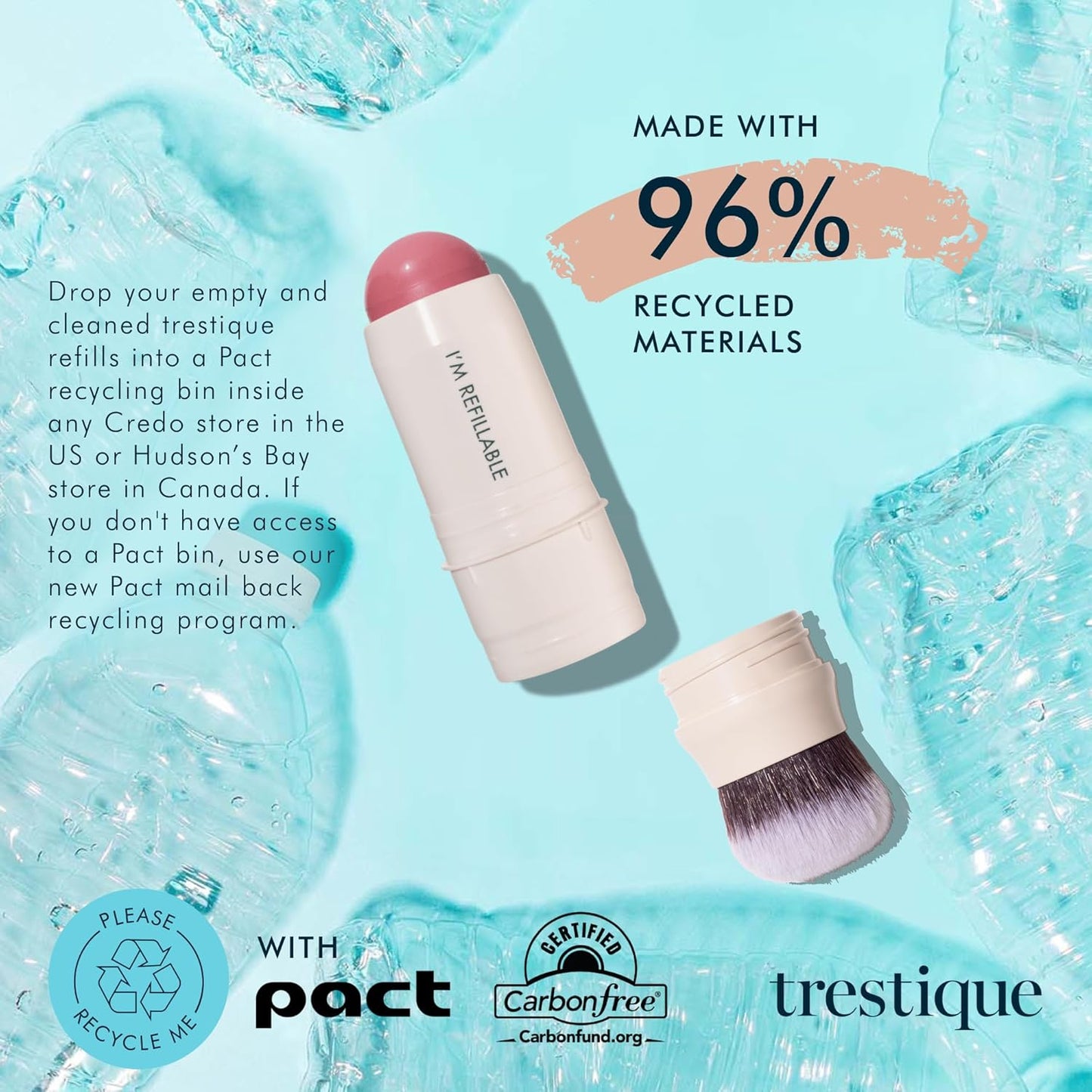 Trestique Blush Stick, Vegan Blush Stick With Built-In Blush Brush, Pink Blush Makeup For Women, Rose Blush Makeup, 2-In-1 Creamy Blush Makeup