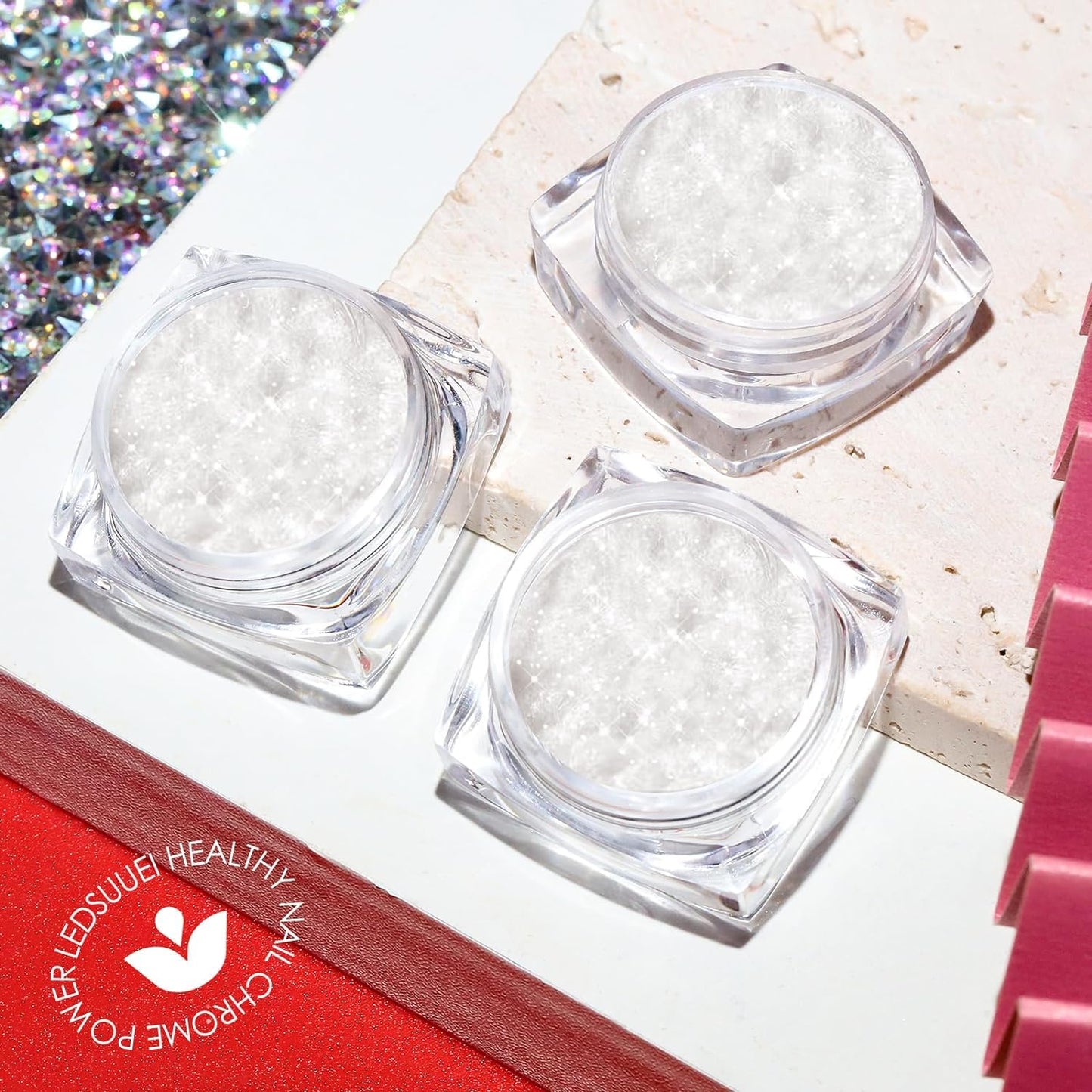 Pearl Chrome Nail Powder:【Super Transparent】 White Pearl Chrome Nail Powder Ice Shimmer Jewelry Transparent Aurora Glazed Donut Chrome Nail Powder for Nails Art DIY